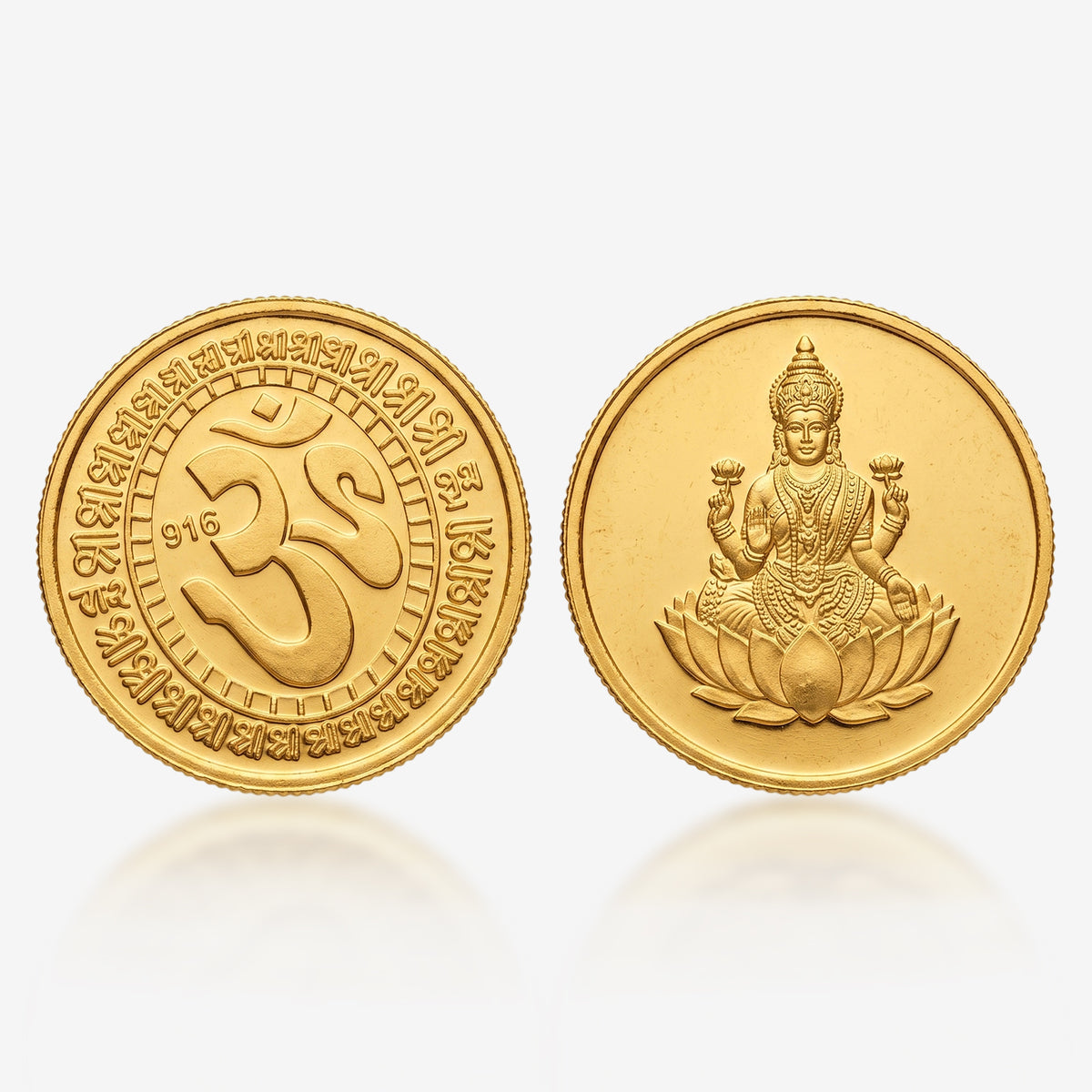 22K (916) Pure Gold Goddess Lakshmi & Om Coin | Festival & Gift Card Edition