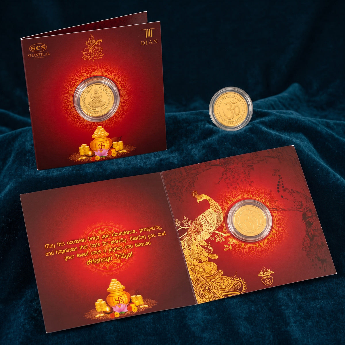 22K Pure Gold Lakshmi Ganesha Saraswati Coin (916 Hallmarked) | Sacred Om & Mantra Engraved