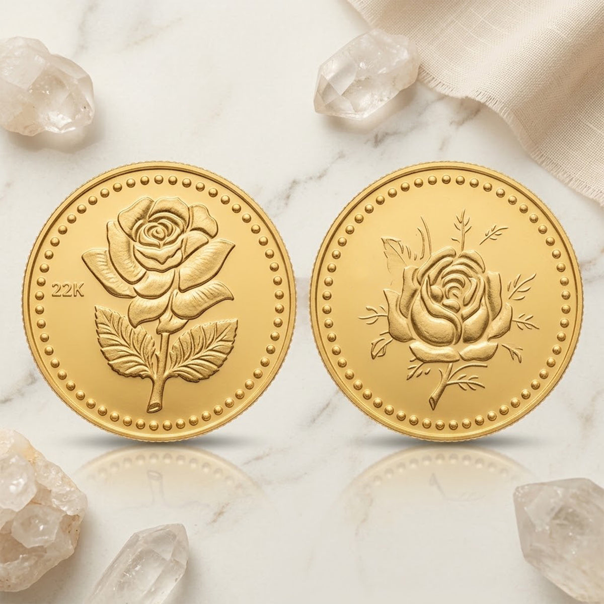 8 Gram 22K Rose Embossed Design Gold Coin | Premium 916 Pure Gold Investment