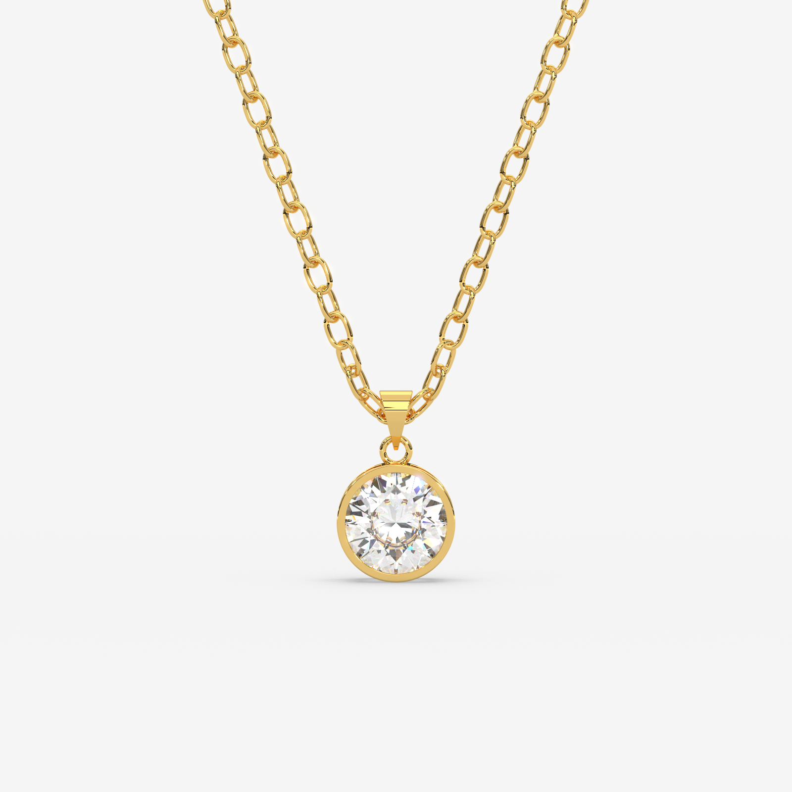 18K Gold Diamond Solitaire Bezel Pendant Necklace