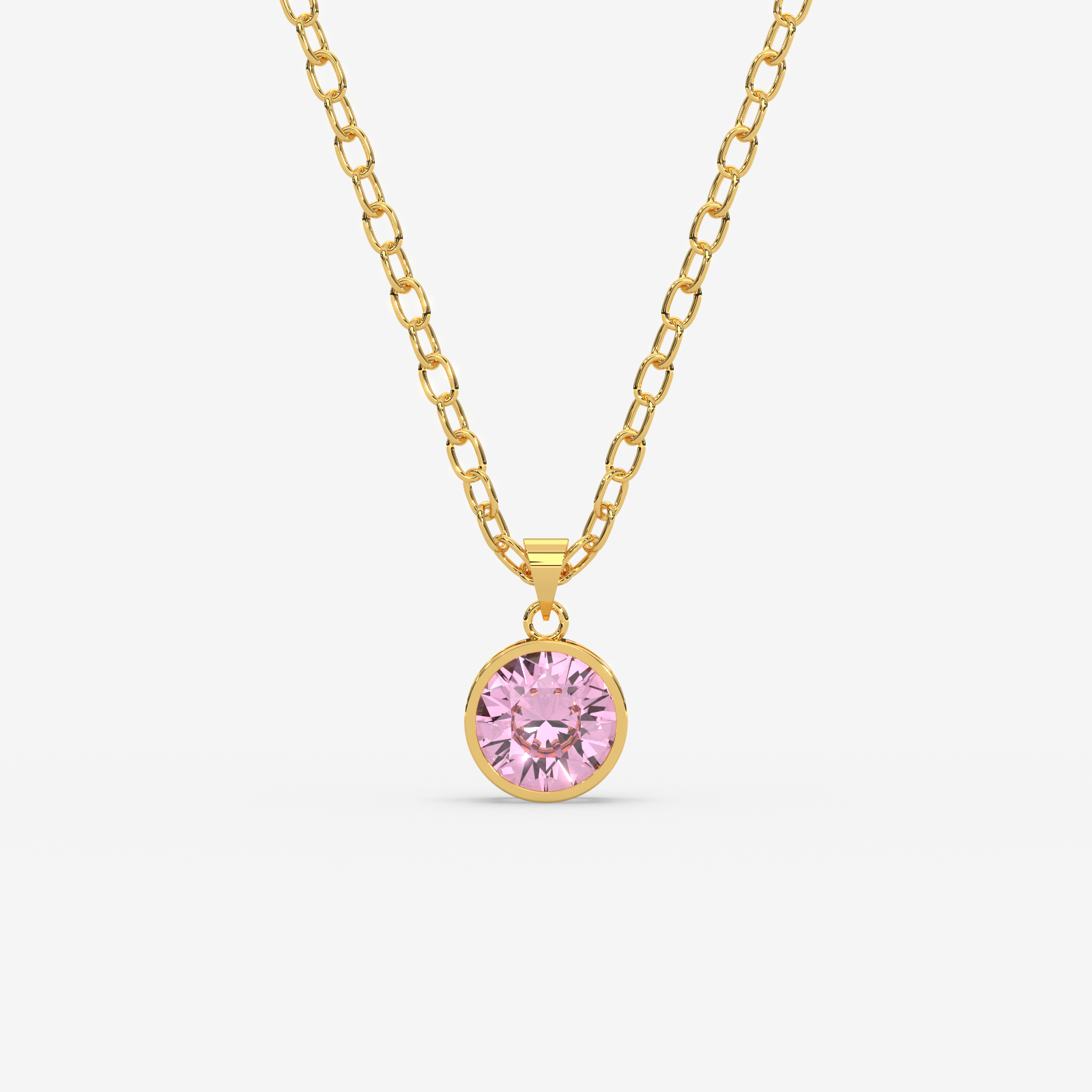 18K Gold Pink Sapphire Solitaire Bezel Pendant Necklace