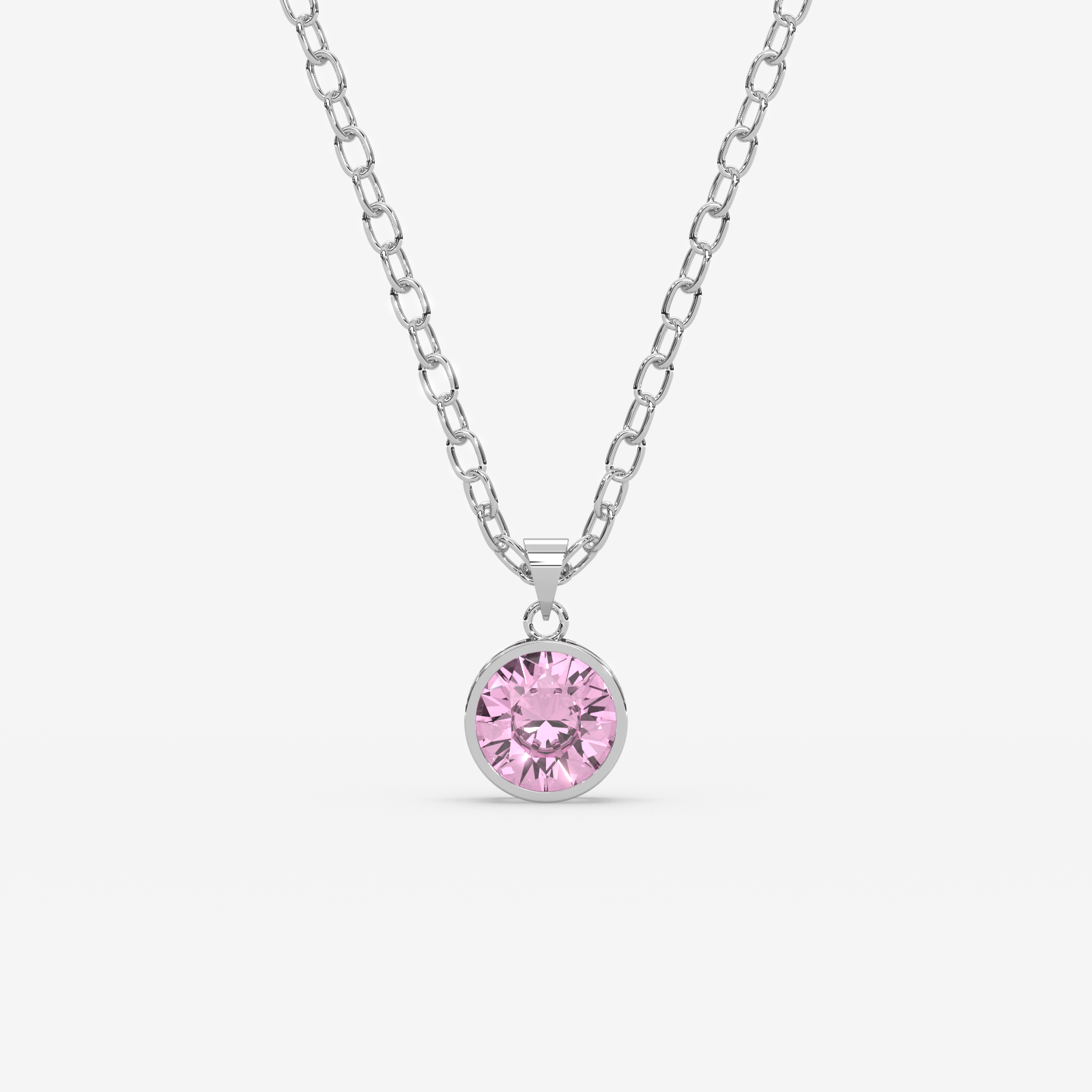 18K Gold Pink Sapphire Solitaire Bezel Pendant Necklace
