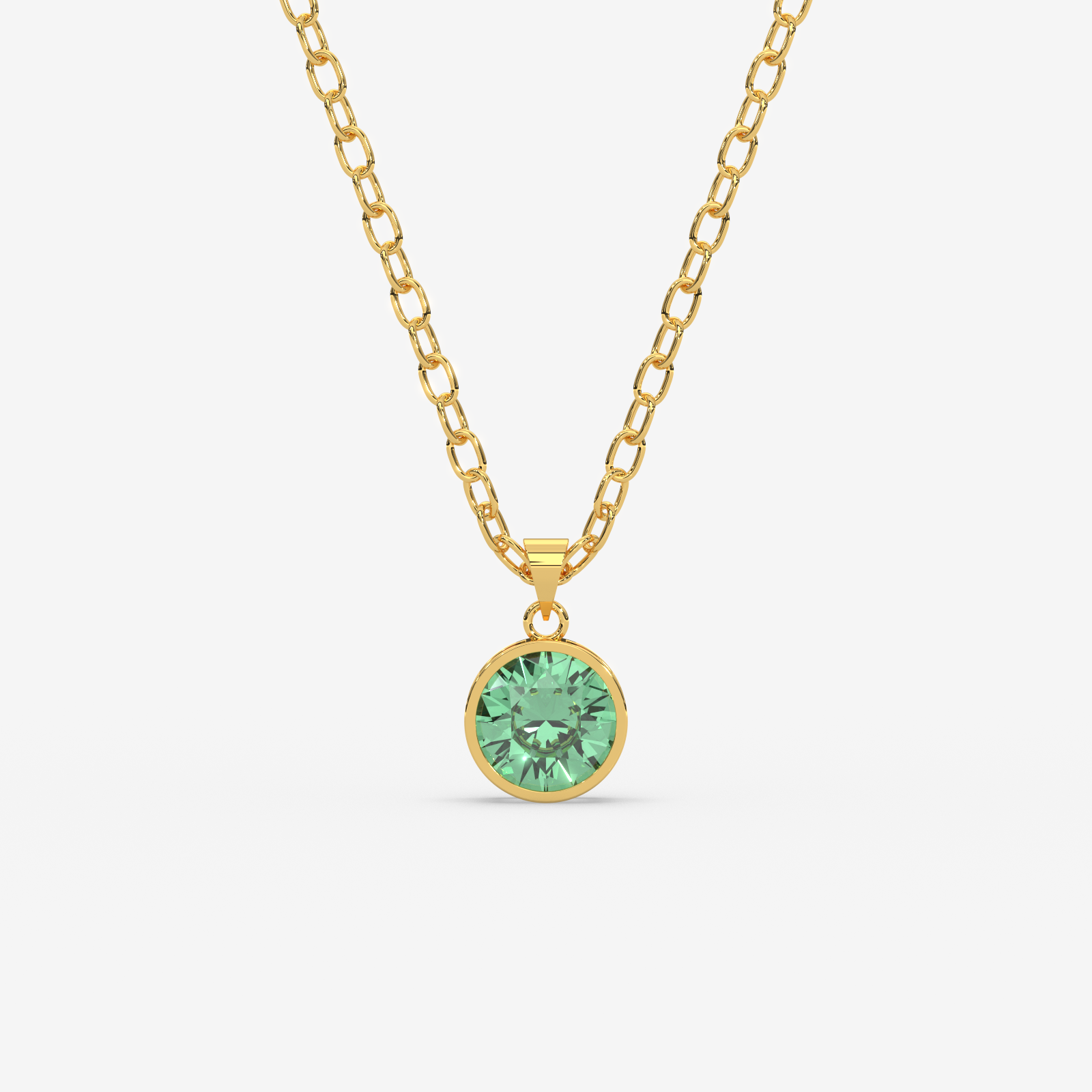 18K Gold Emerald Solitaire Bezel Pendant Necklace