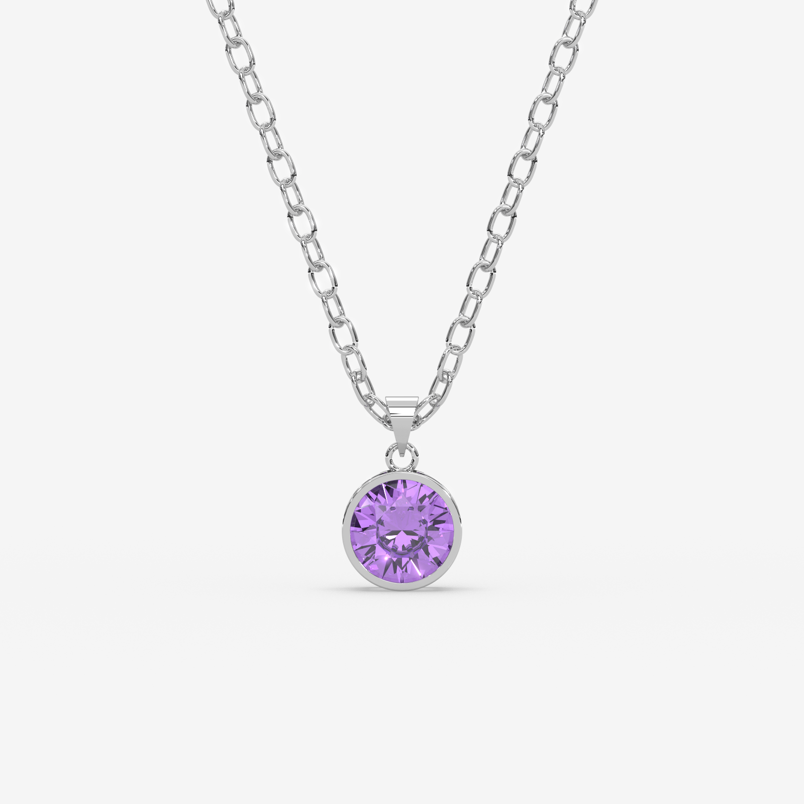 18K Gold Amethyst Solitaire Bezel Pendant Necklace