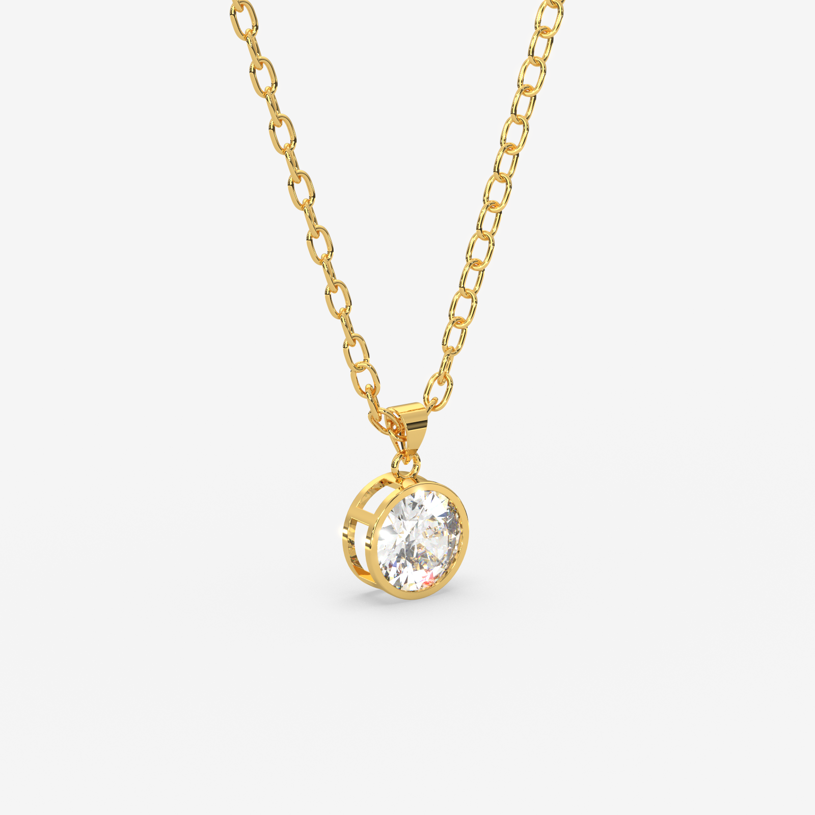 18K Gold Diamond Solitaire Bezel Pendant Necklace