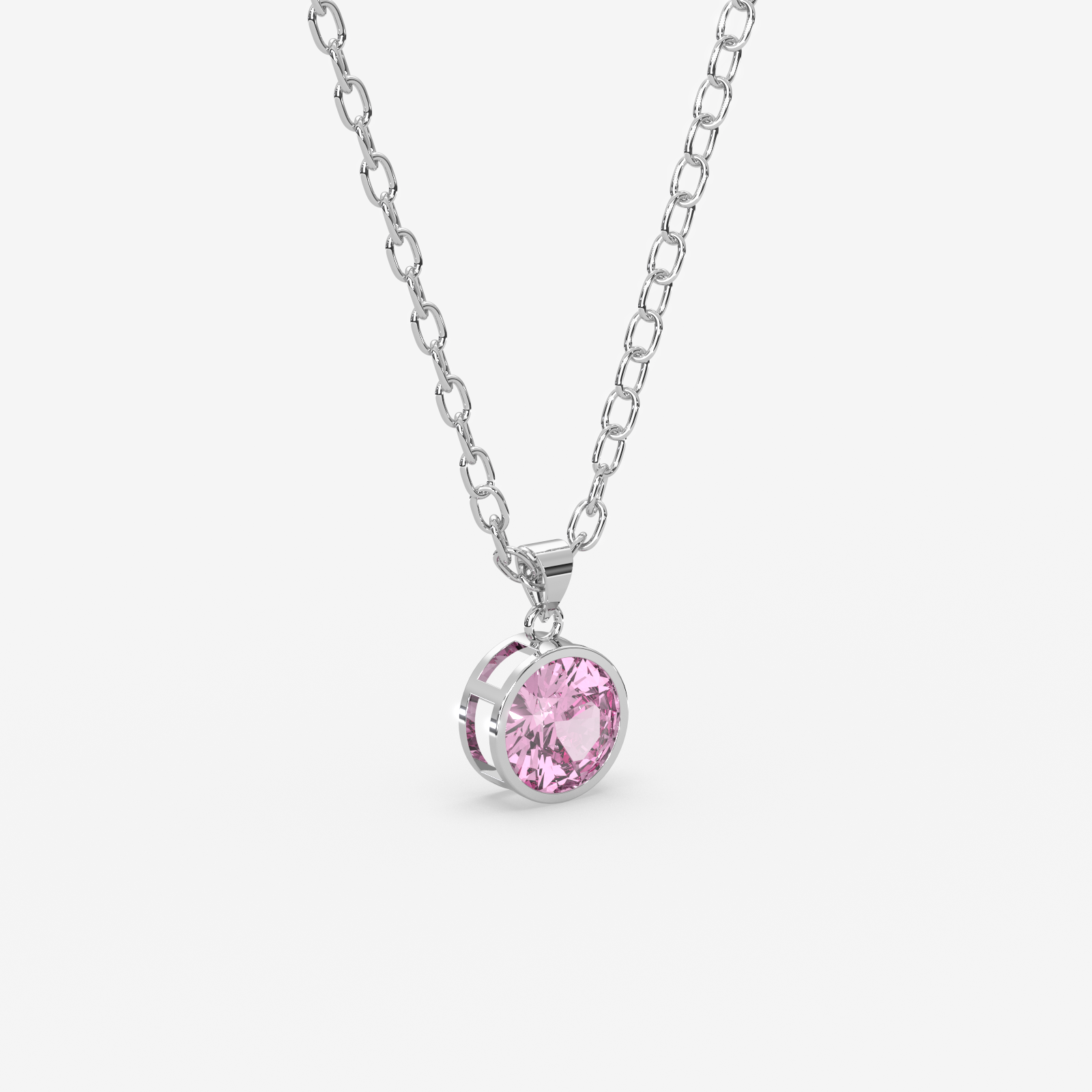 18K Gold Pink Sapphire Solitaire Bezel Pendant Necklace