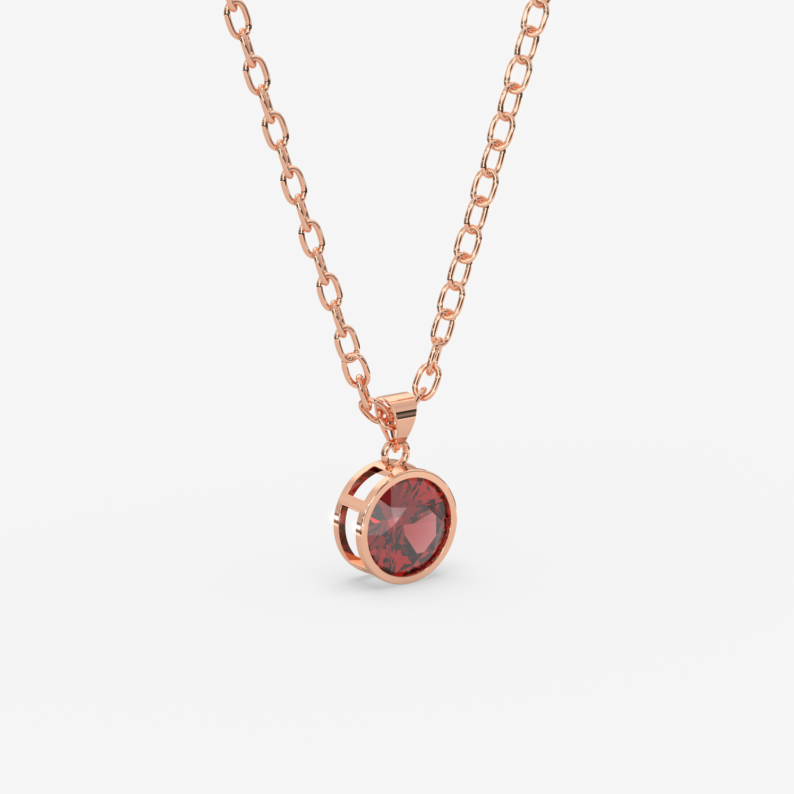 18K Gold Garnet Solitaire Bezel Pendant Necklace