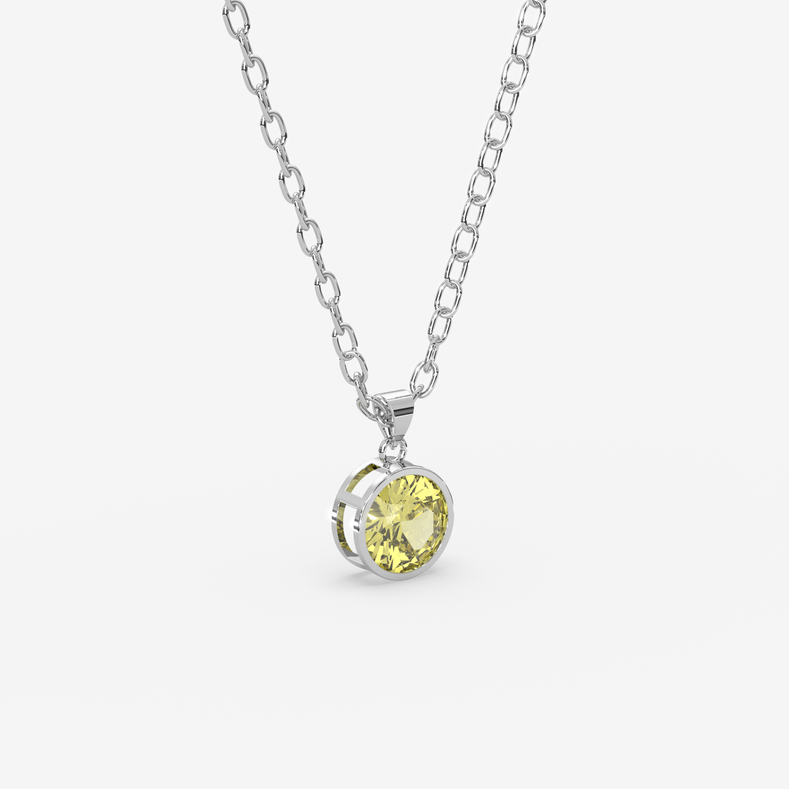 18K Gold Citrine Solitaire Bezel Pendant Necklace
