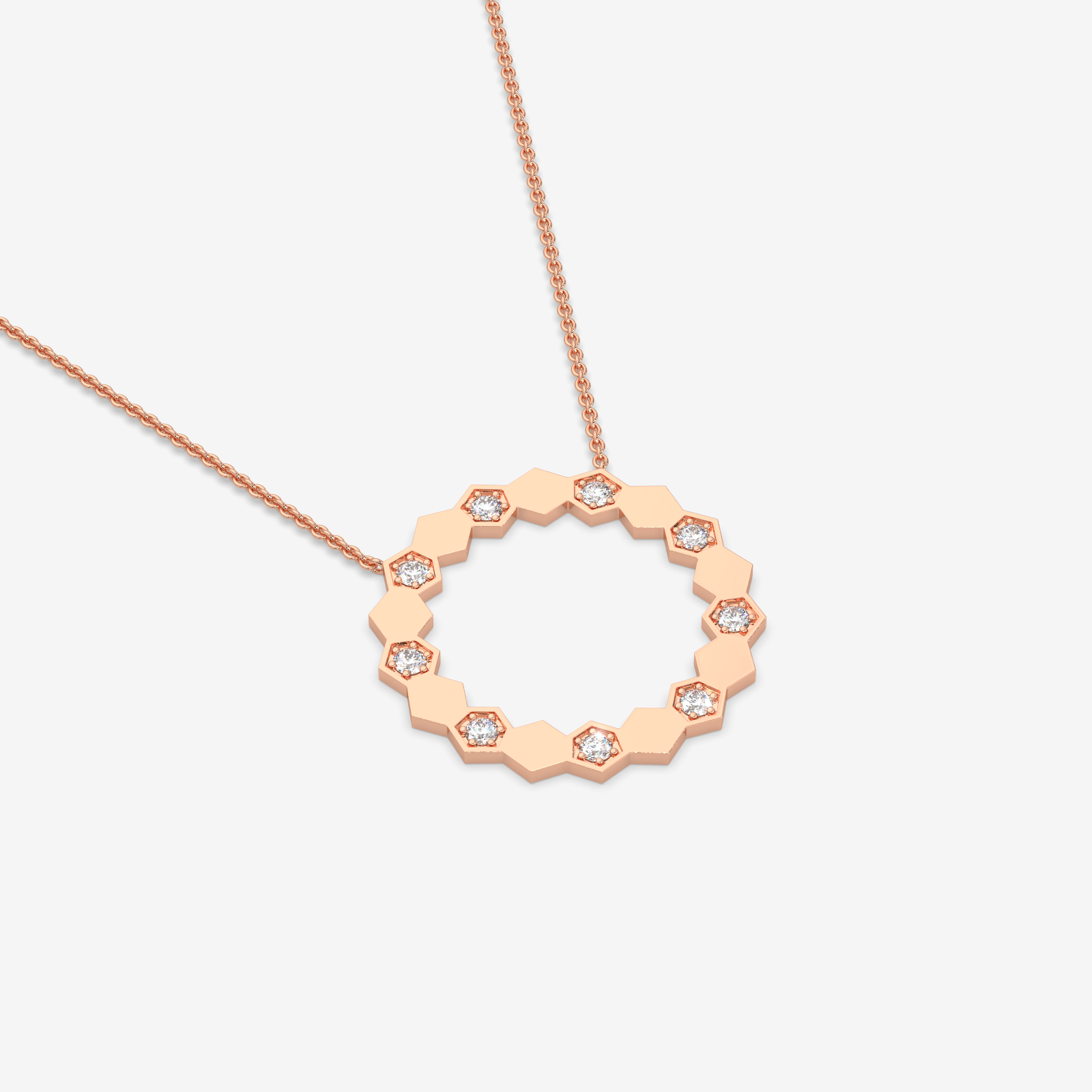 18K Gold Hexagon Circle Pendant Necklace | Diamond Geometric Jewelry