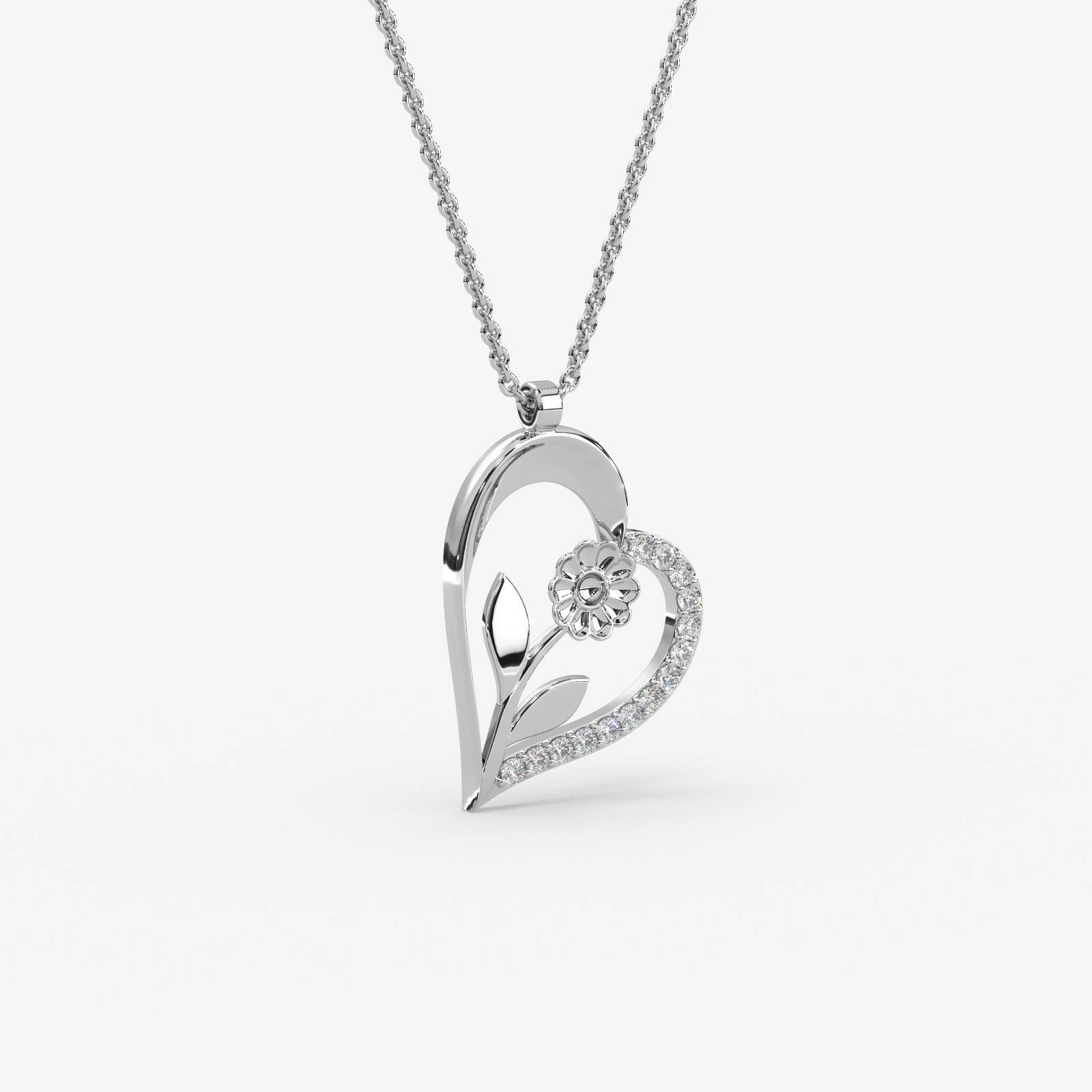 18K Gold Diamond Floral Heart Pendant | Elegant Daily Wear