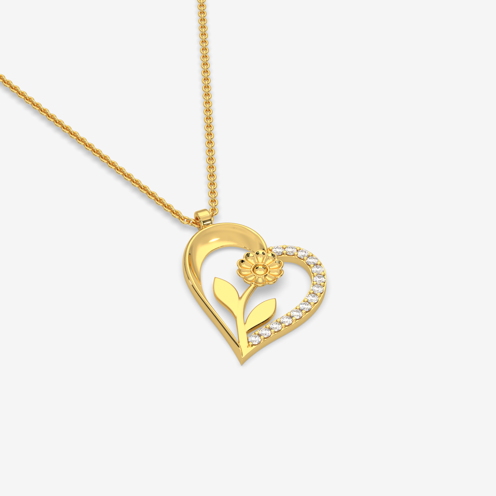 18K Gold Diamond Floral Heart Pendant | Elegant Daily Wear
