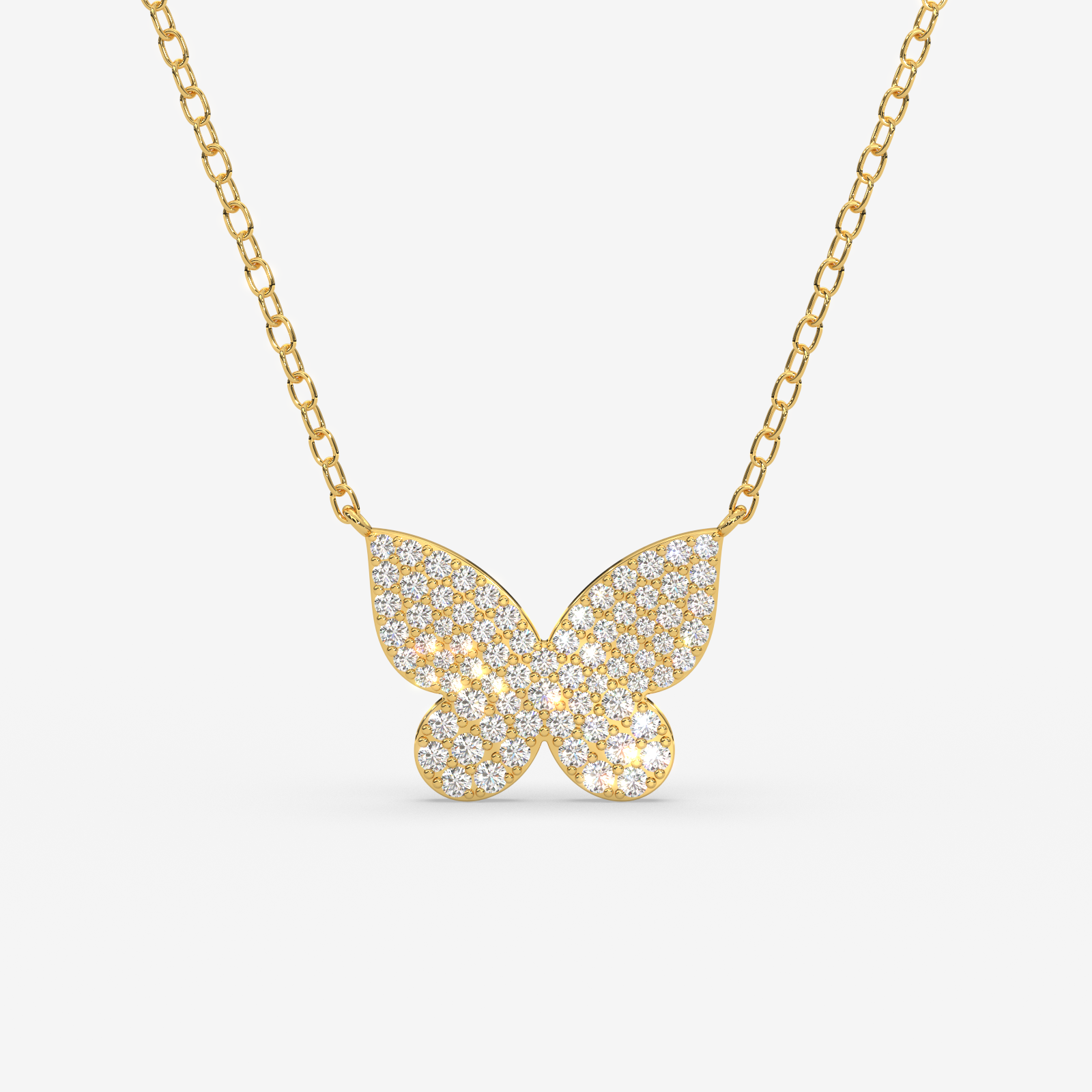 18K Gold Pave Diamond Butterfly Necklace