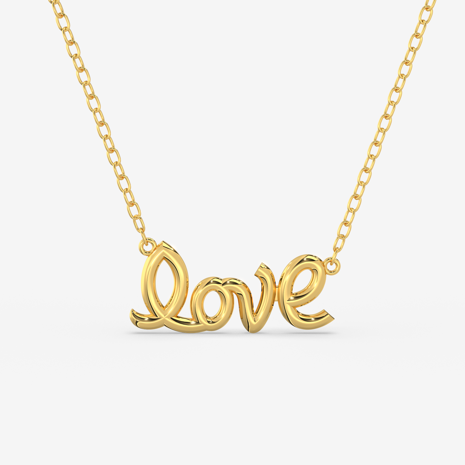18K Gold "Love" Script Necklace - Elegant Gold Pendant