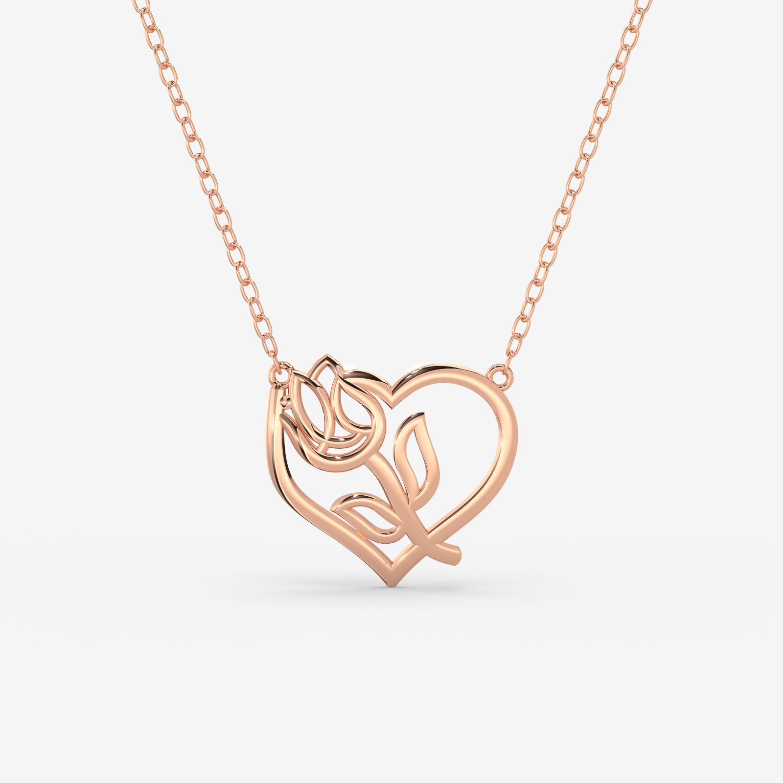 18K Gold Heart & Tulip Necklace - Elegant Floral Love Pendant
