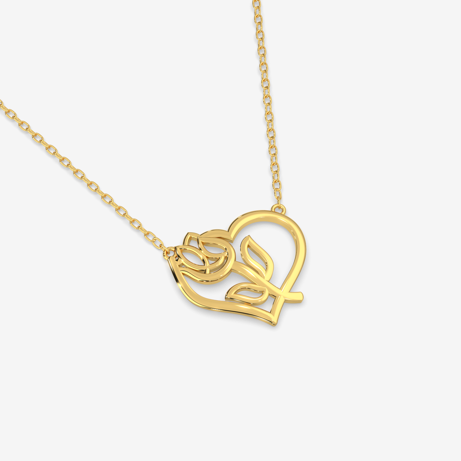 18K Gold Heart & Tulip Necklace - Elegant Floral Love Pendant