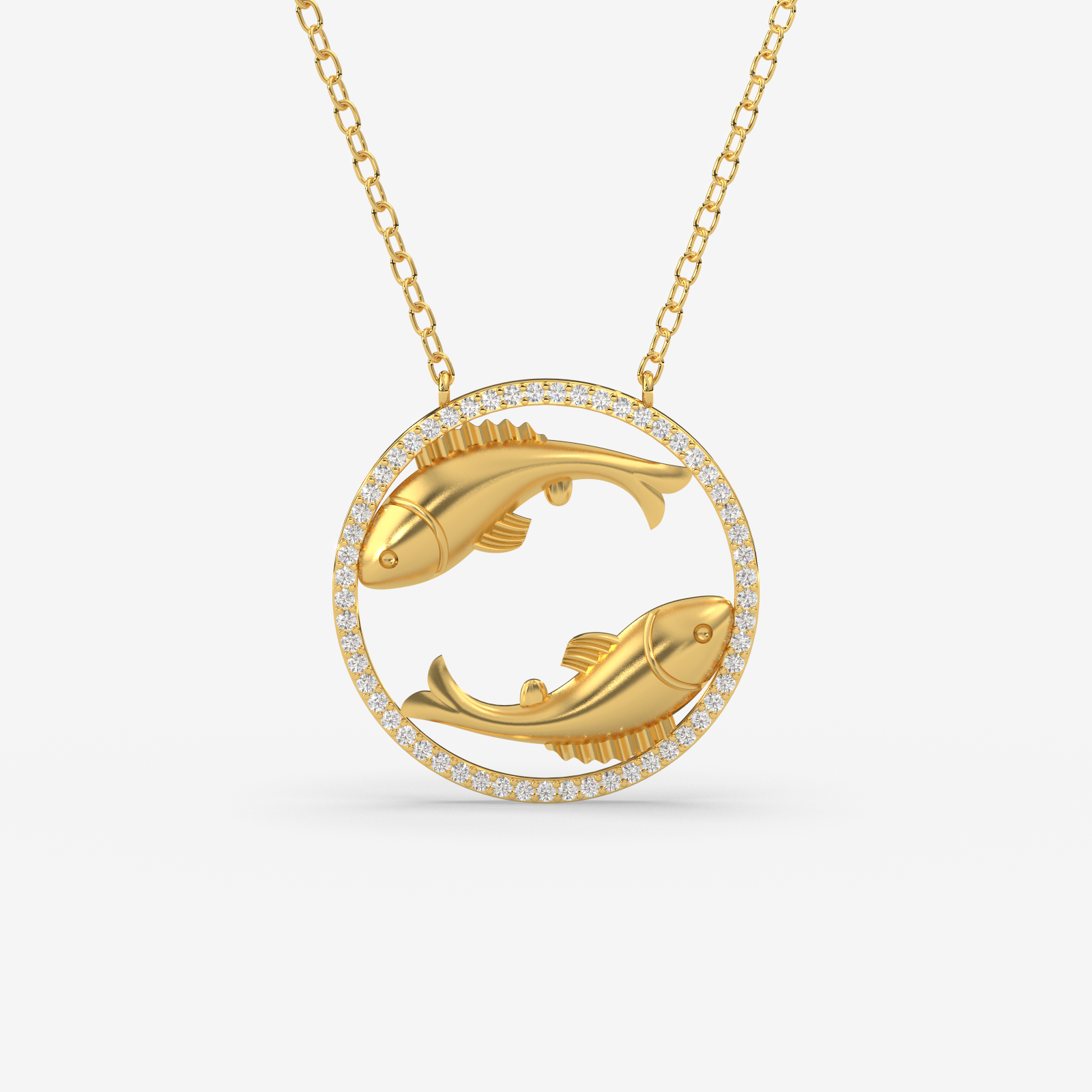 18K Yellow Gold Pisces Zodiac Pendant Necklace with Diamonds - Elegant Horoscope Jewelry