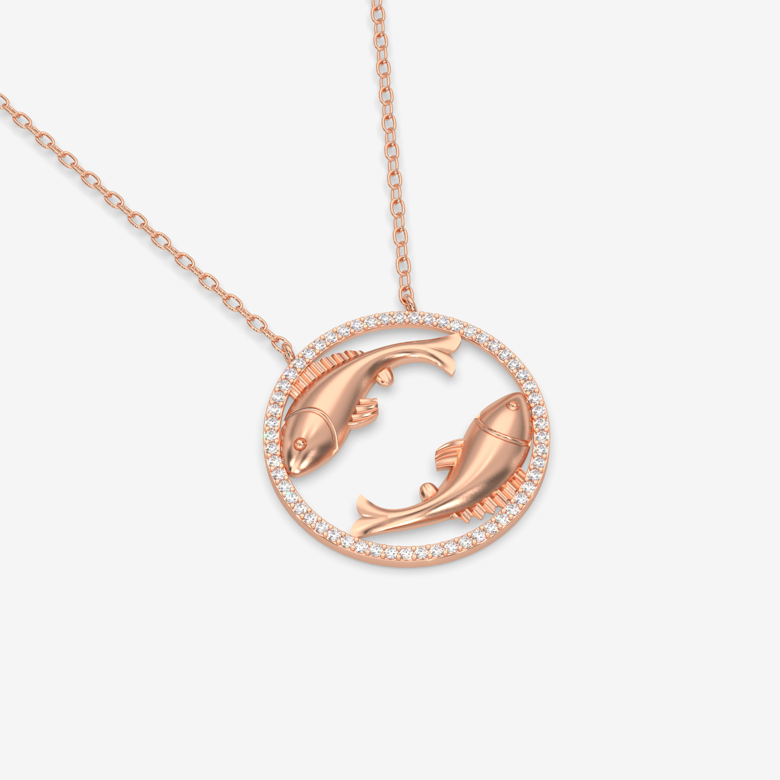 18K Yellow Gold Pisces Zodiac Pendant Necklace with Diamonds - Elegant Horoscope Jewelry