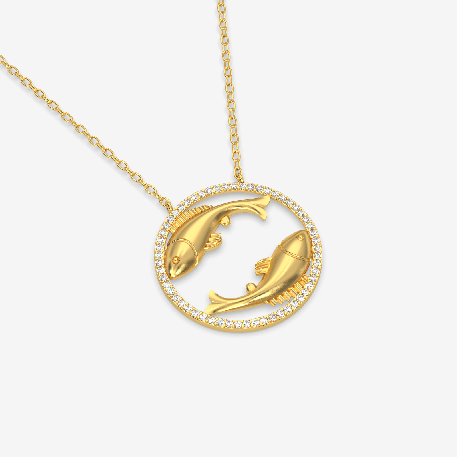 18K Yellow Gold Pisces Zodiac Pendant Necklace with Diamonds - Elegant Horoscope Jewelry