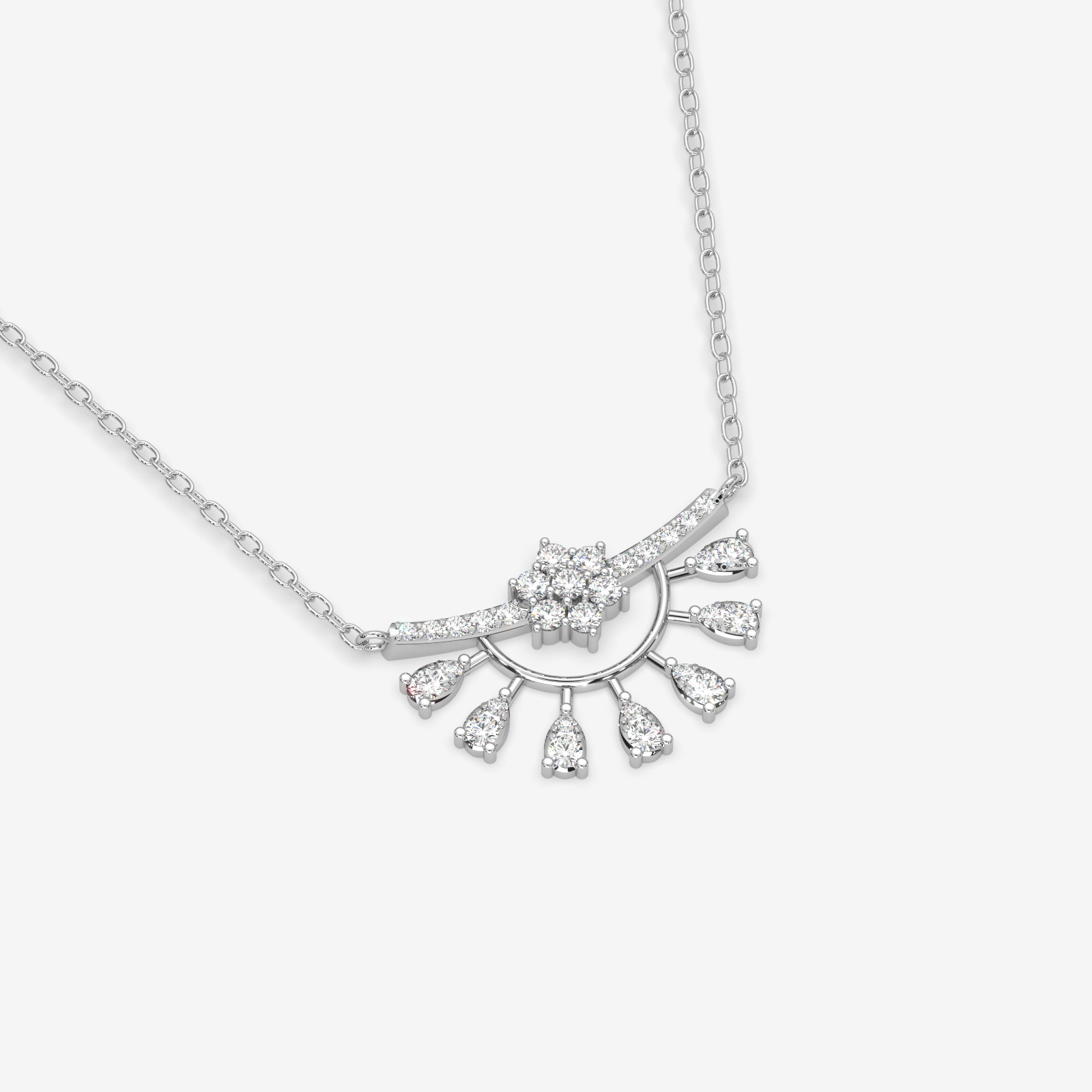 18K Gold & Diamond Rising Sun Necklace - Elegant Diamond Pendant for Women