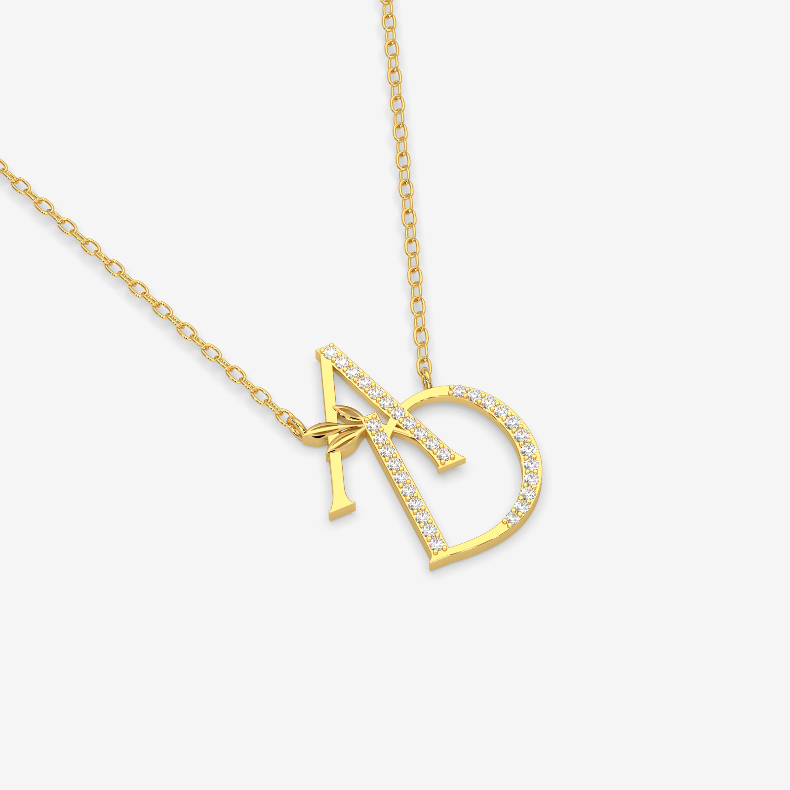 18K Gold Diamond A&D Initial Necklace - Personalized Alphabet Pendant
