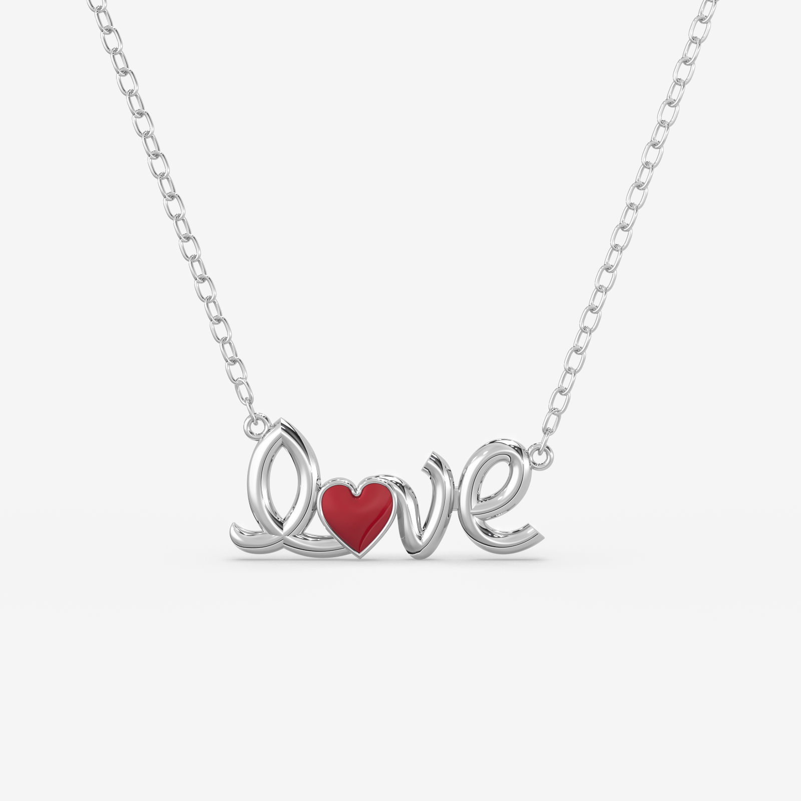 18K Gold "Love" Script Necklace with Red Heart - Elegant Valentine's Day Gift