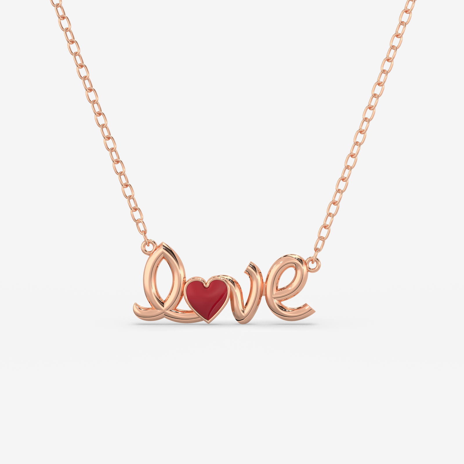 18K Gold "Love" Script Necklace with Red Heart - Elegant Valentine's Day Gift