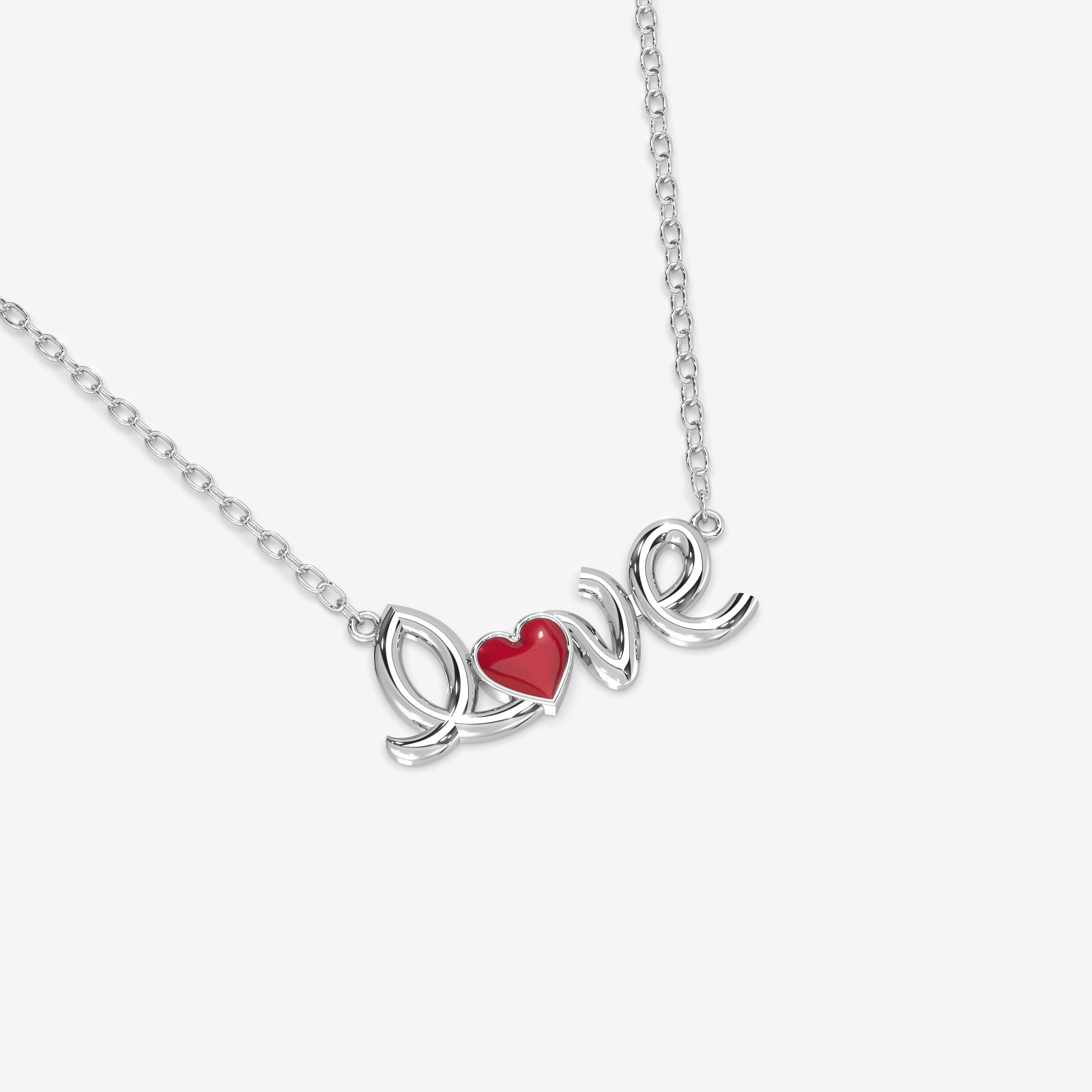 18K Gold "Love" Script Necklace with Red Heart - Elegant Valentine's Day Gift