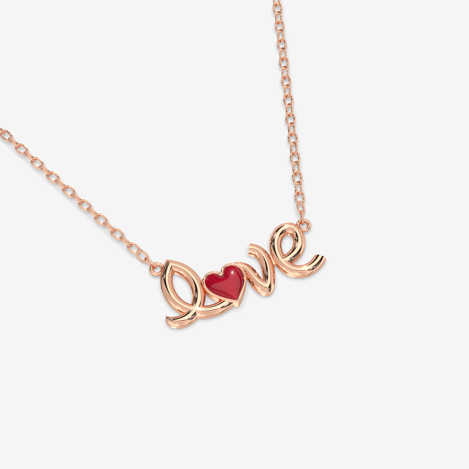 18K Gold "Love" Script Necklace with Red Heart - Elegant Valentine's Day Gift