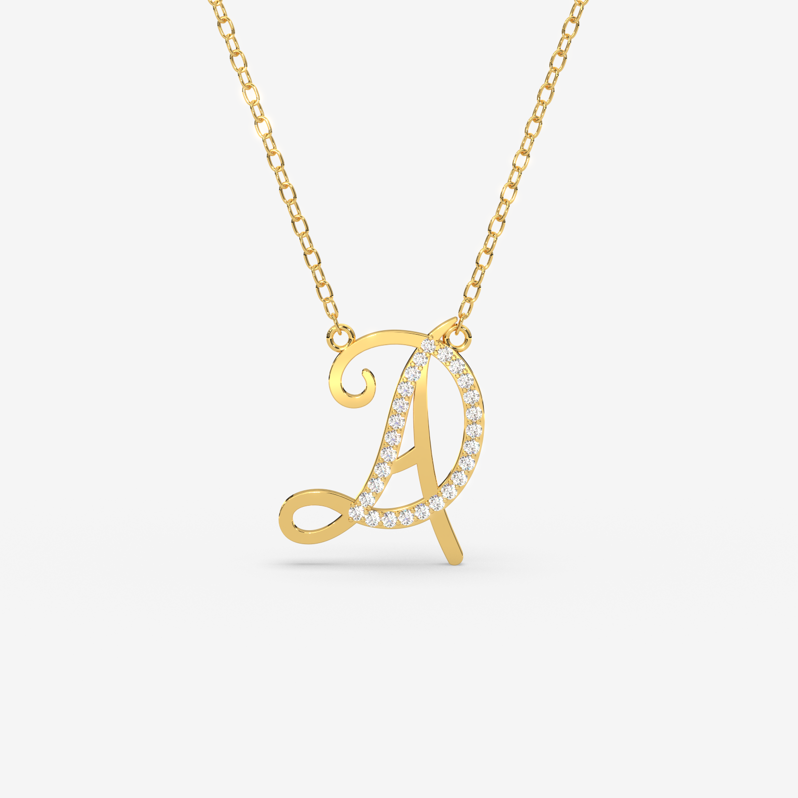 18K Gold Diamond Initial Necklace 'A and D' - Personalized Script Letter Pendant