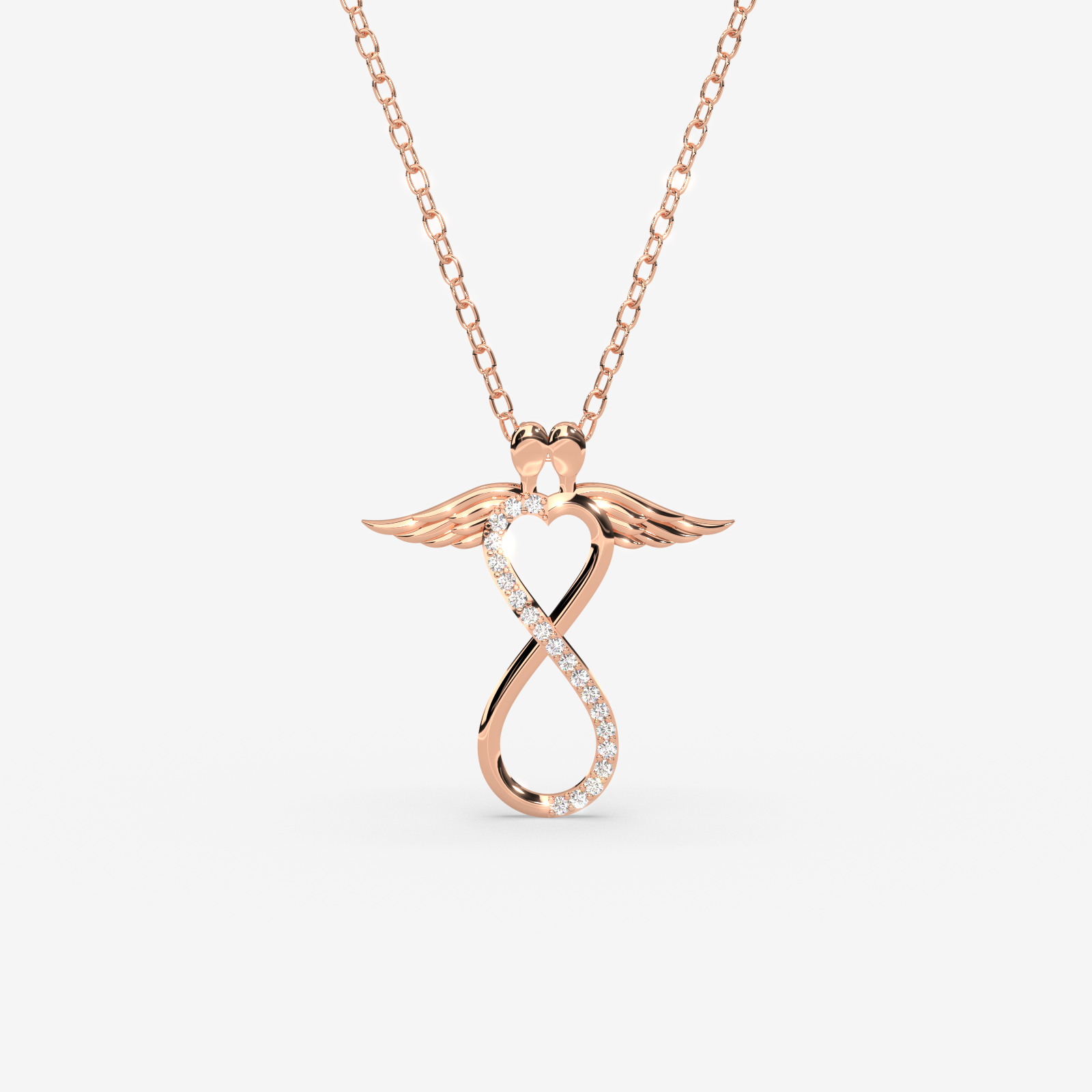 18K Gold Angel Wings Infinity Necklace with Diamond – Elegant & Timeless Love Symbol