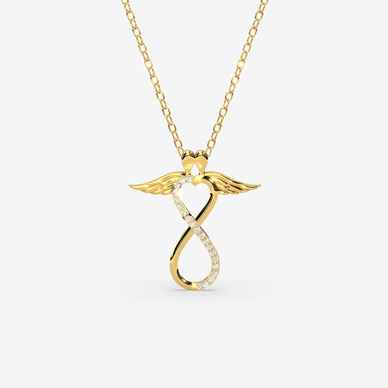 18K Gold Angel Wings Infinity Necklace with Diamond – Elegant & Timeless Love Symbol