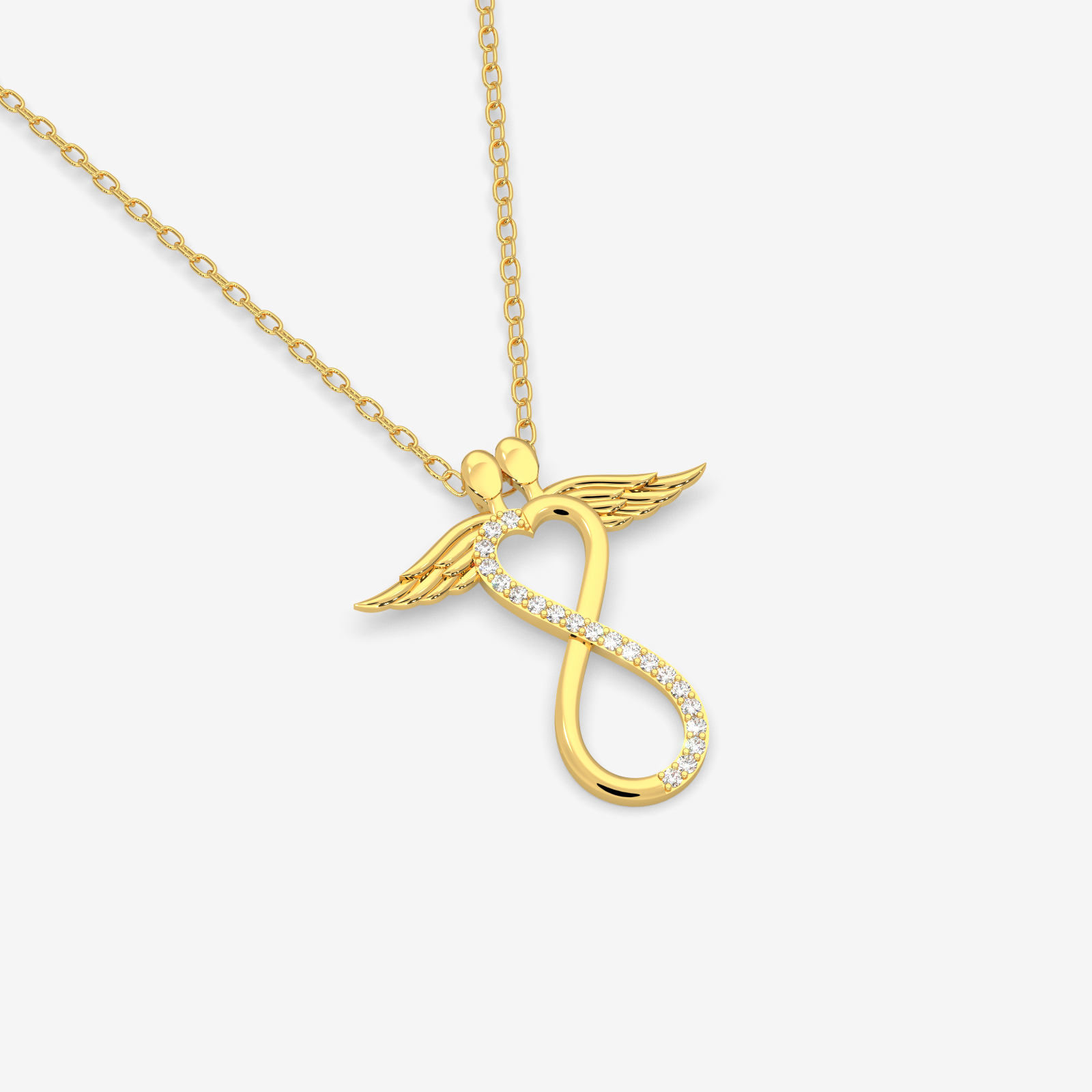18K Gold Angel Wings Infinity Necklace with Diamond – Elegant & Timeless Love Symbol