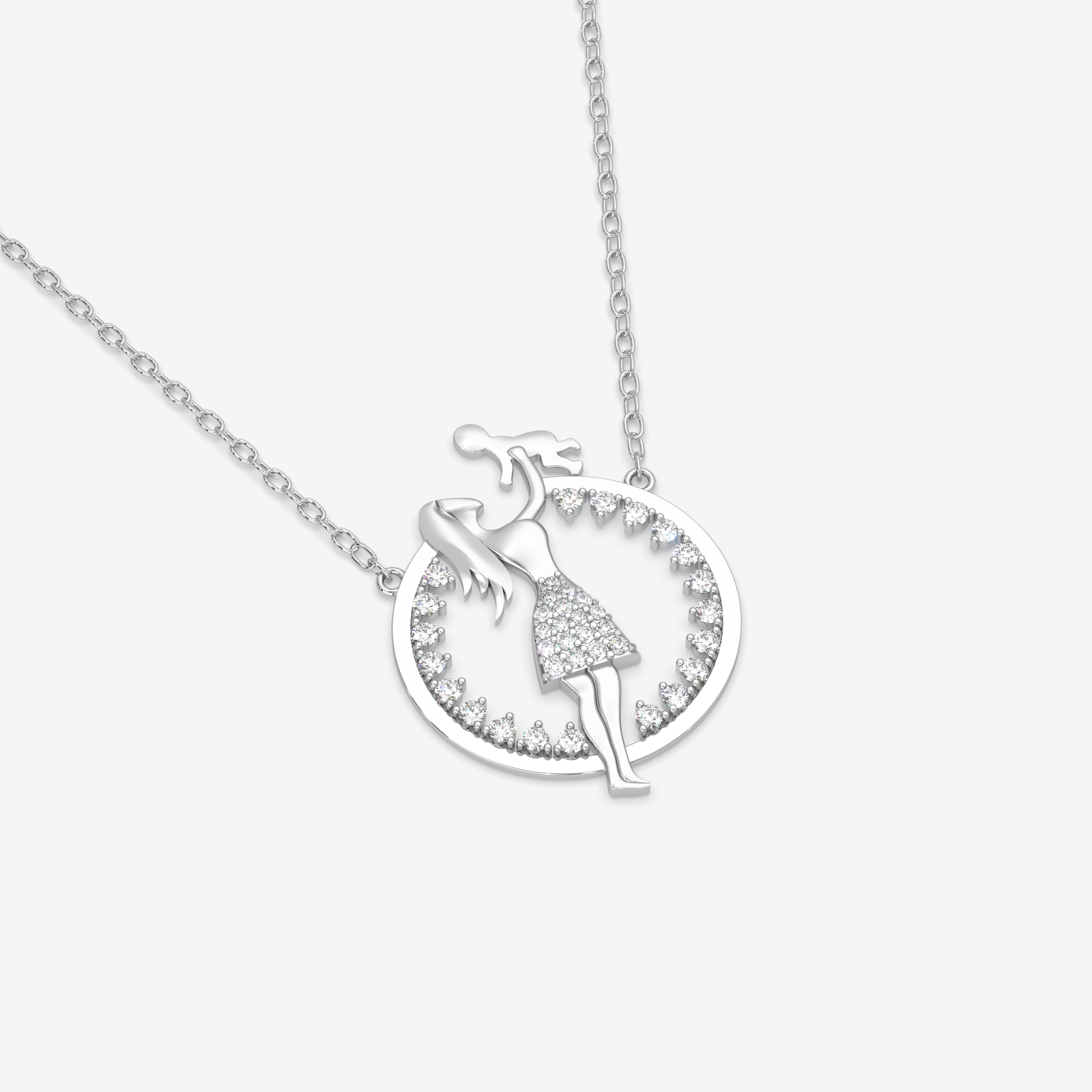 18K Gold Mother & Child Diamond Necklace - Dainty Mom & Baby Pendant