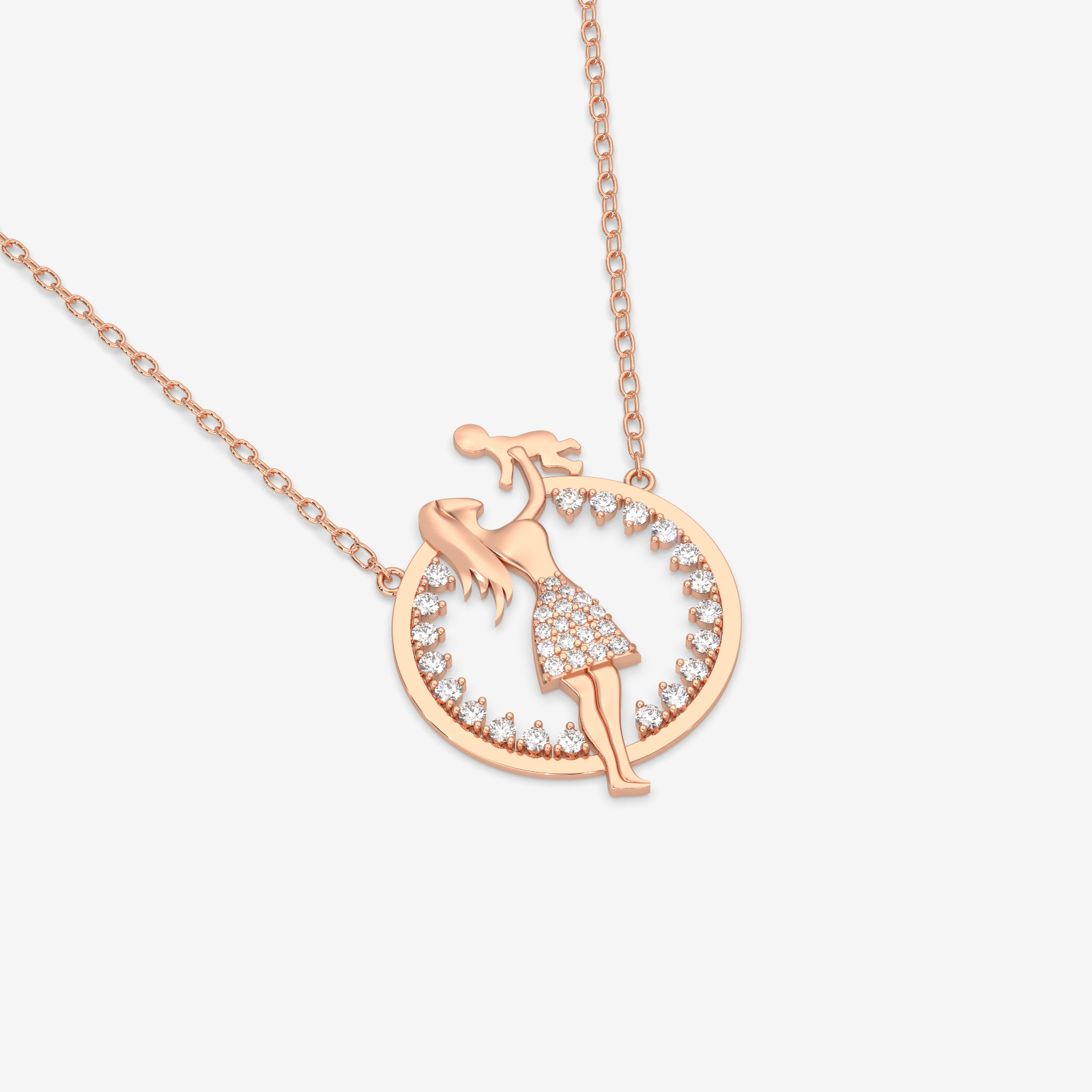 18K Gold Mother & Child Diamond Necklace - Dainty Mom & Baby Pendant