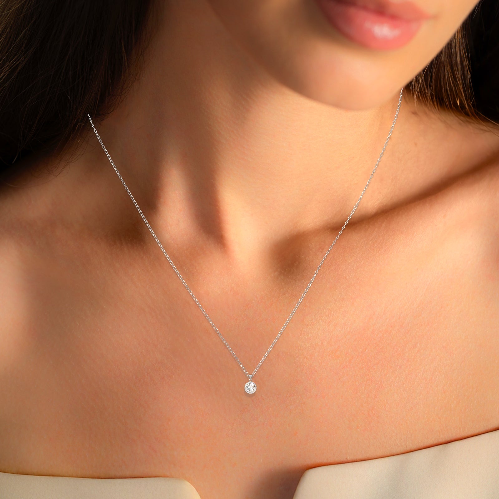 18K Gold Diamond Solitaire Bezel Pendant Necklace