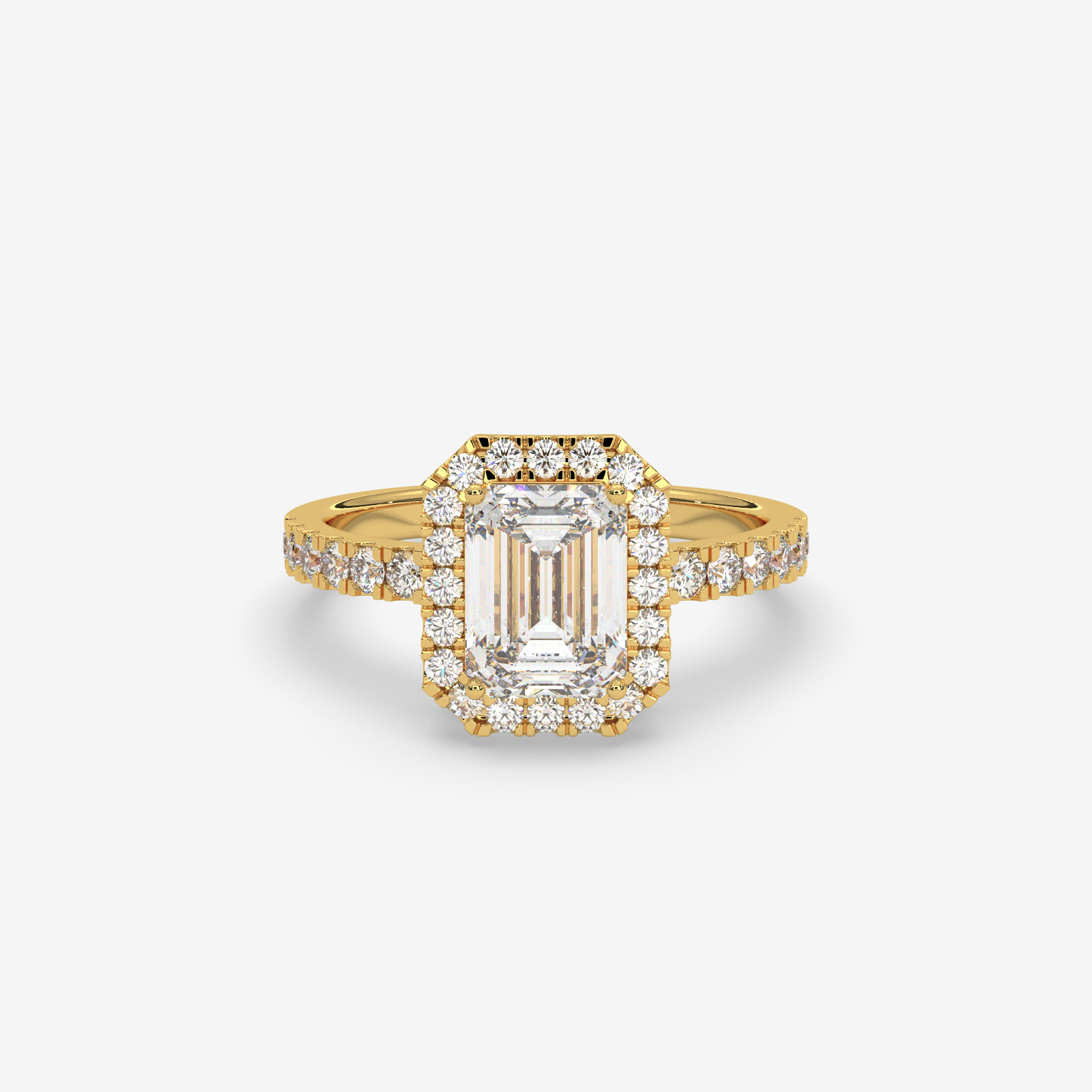 18k Gold Emerald Cut Diamond Halo Engagement Ring