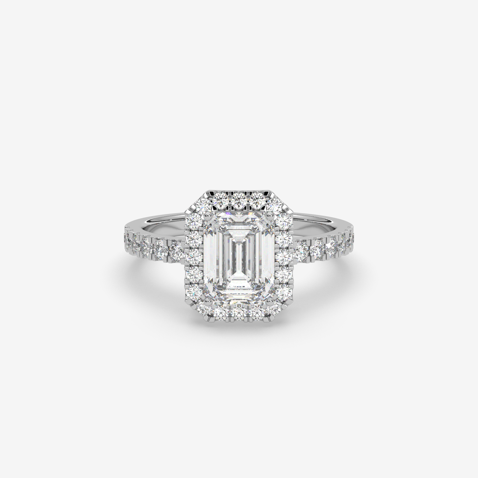 18k Gold Emerald Cut Diamond Halo Engagement Ring