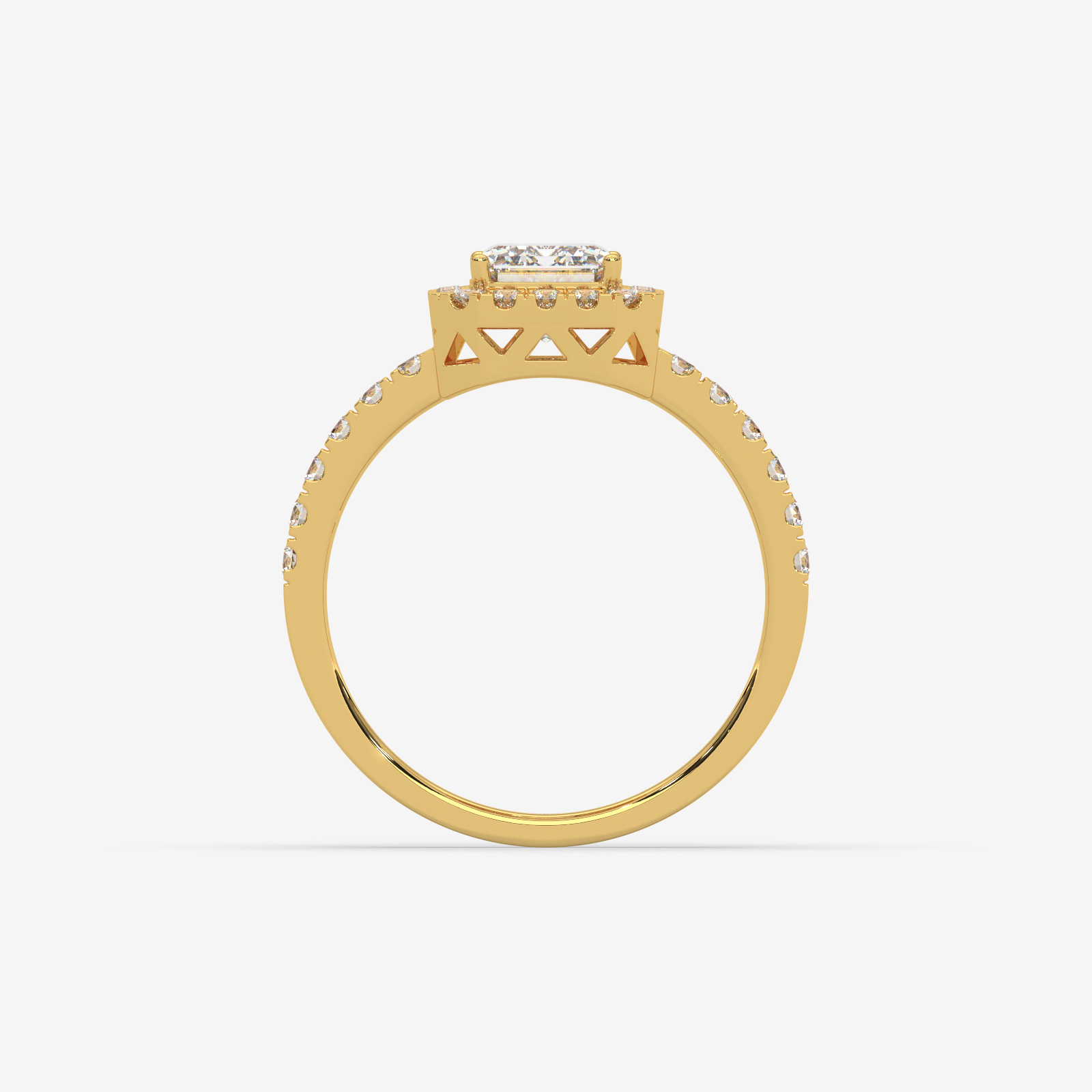 18k Gold Emerald Cut Diamond Halo Engagement Ring