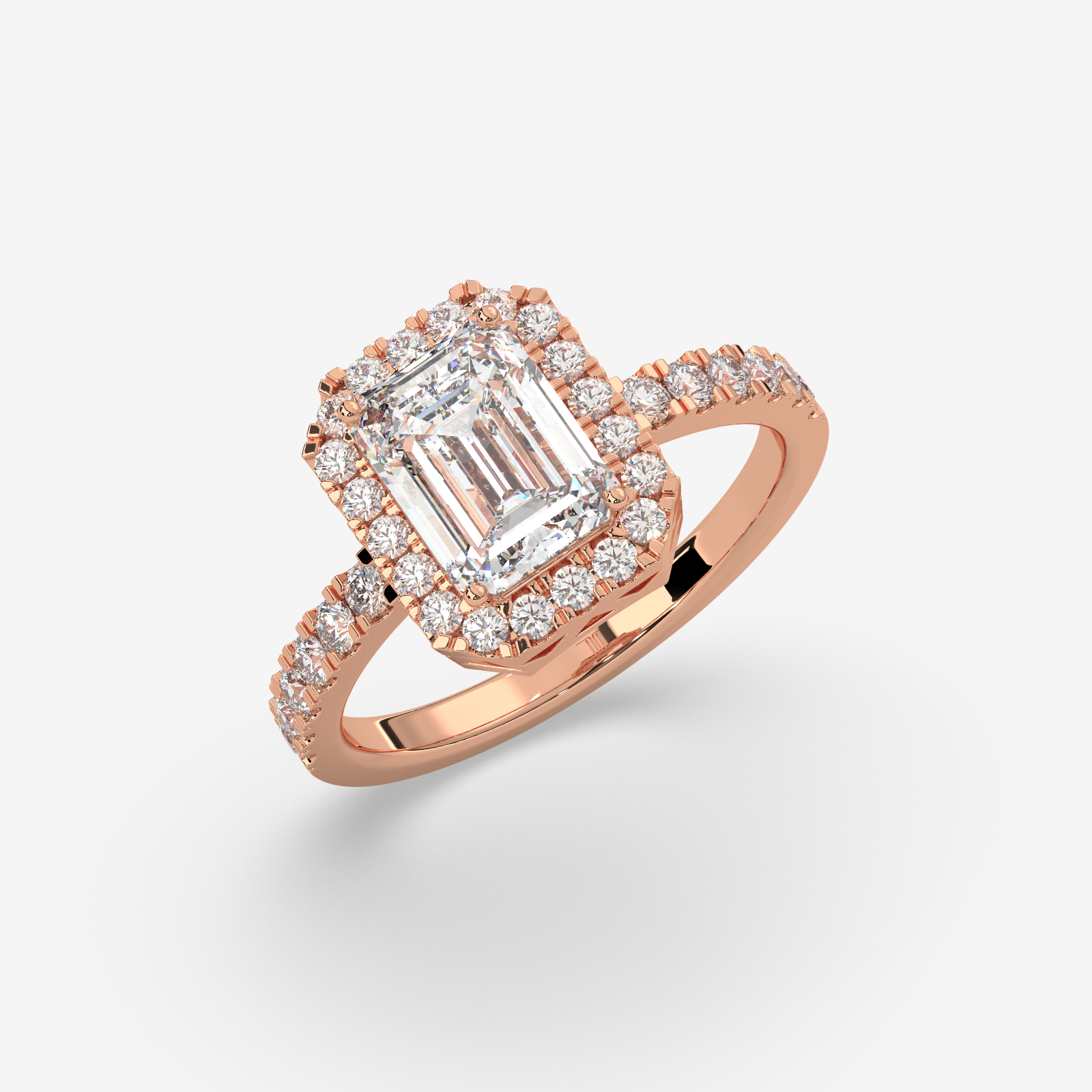 18k Gold Emerald Cut Diamond Halo Engagement Ring