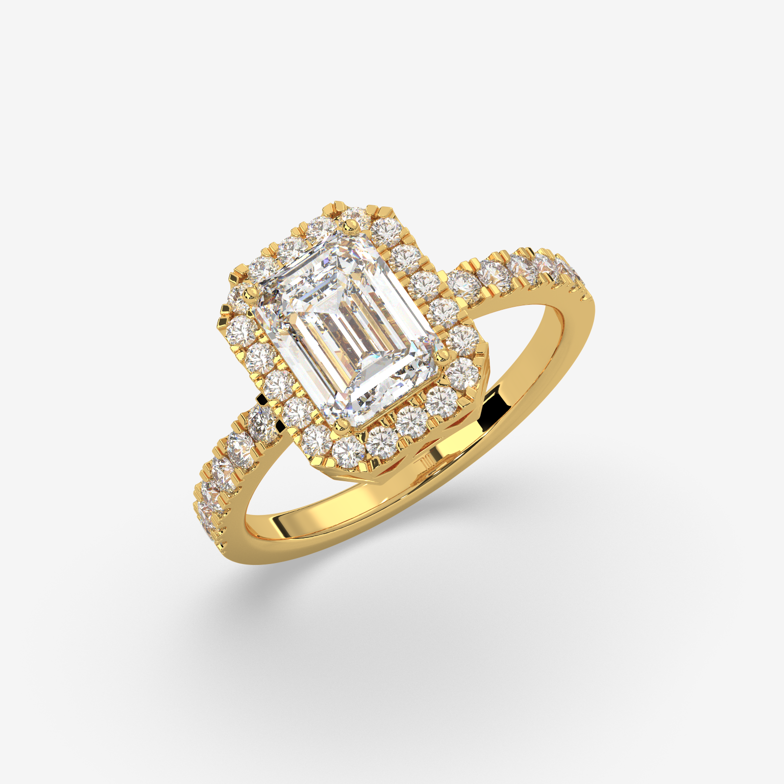 18k Gold Emerald Cut Diamond Halo Engagement Ring