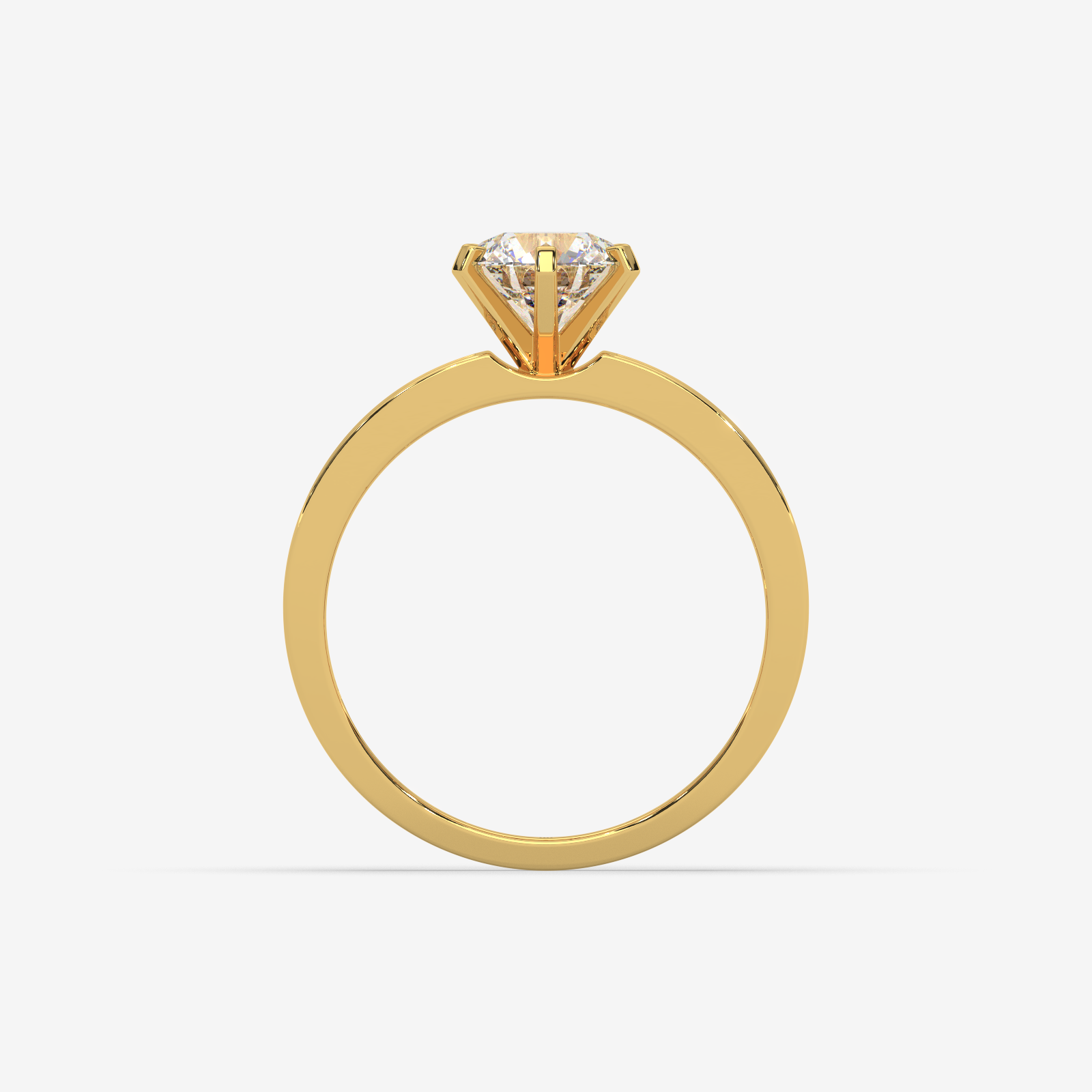 Solid Gold Round Cut Diamond Solitaire Engagement Ring | Triple Row Pave Band