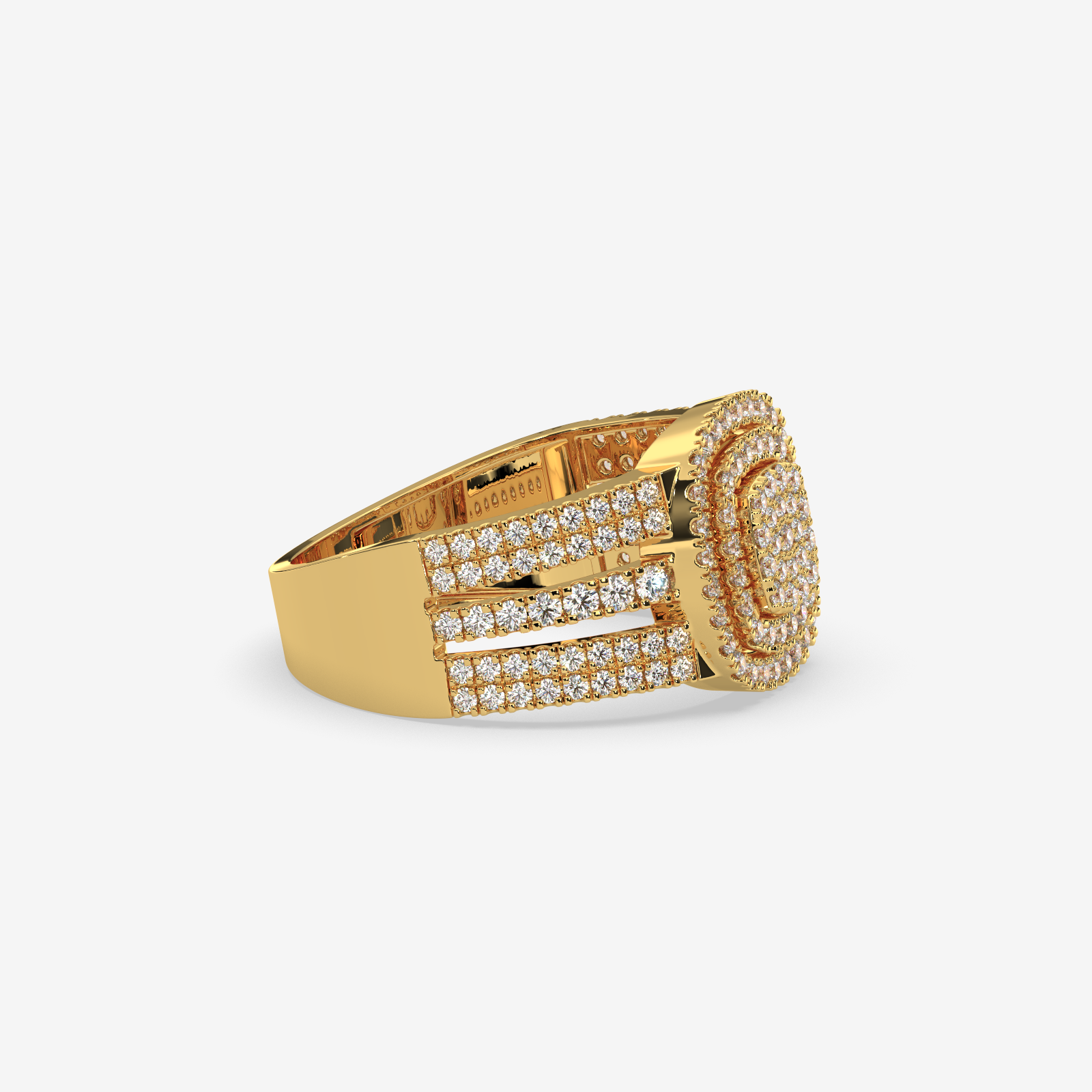 Unisex Cushion Shape Double Halo Diamond Ring | Solid Gold Multi-Row Statement Ring