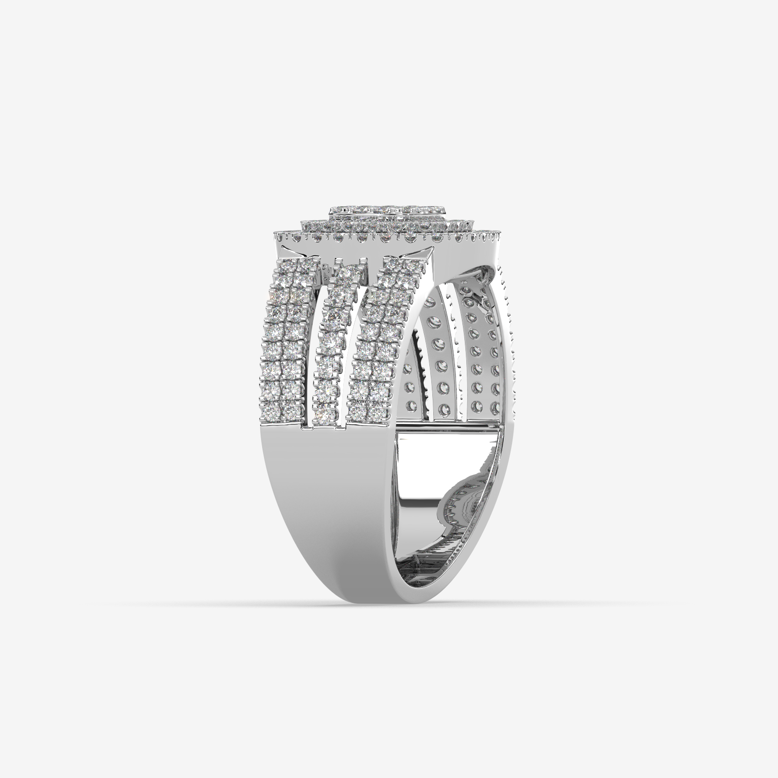 Unisex Cushion Shape Double Halo Diamond Ring | Solid Gold Multi-Row Statement Ring