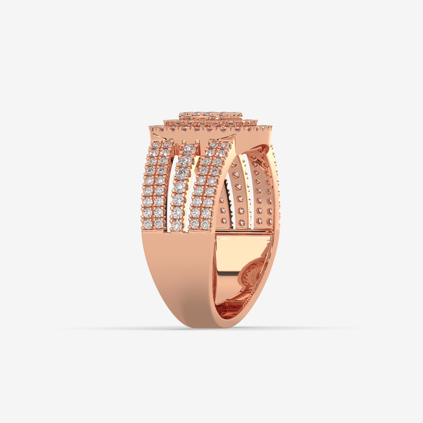 Unisex Cushion Shape Double Halo Diamond Ring | Solid Gold Multi-Row Statement Ring