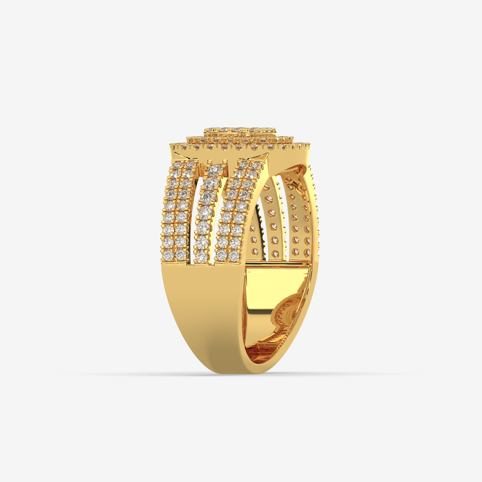 Unisex Cushion Shape Double Halo Diamond Ring | Solid Gold Multi-Row Statement Ring