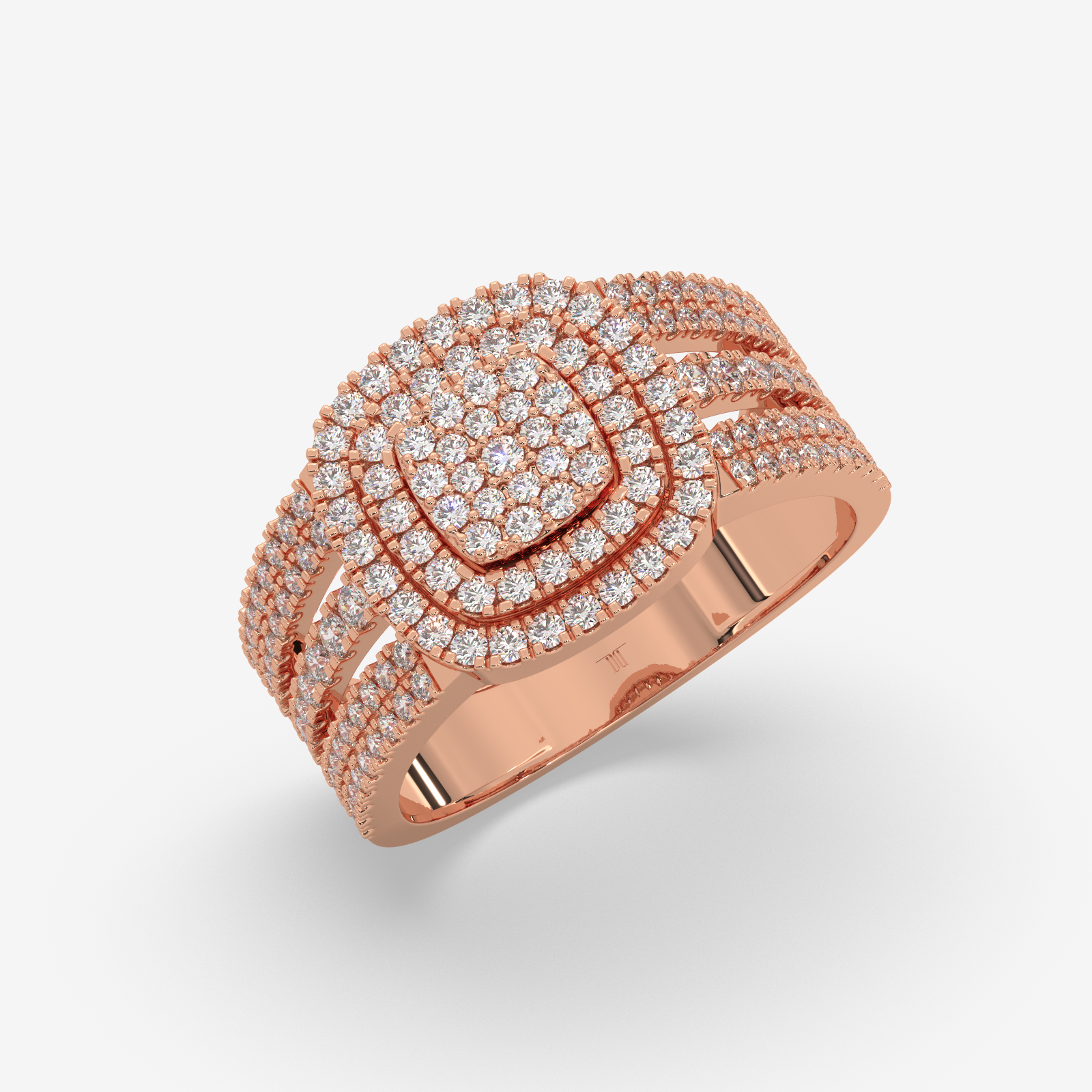 Unisex Cushion Shape Double Halo Diamond Ring | Solid Gold Multi-Row Statement Ring
