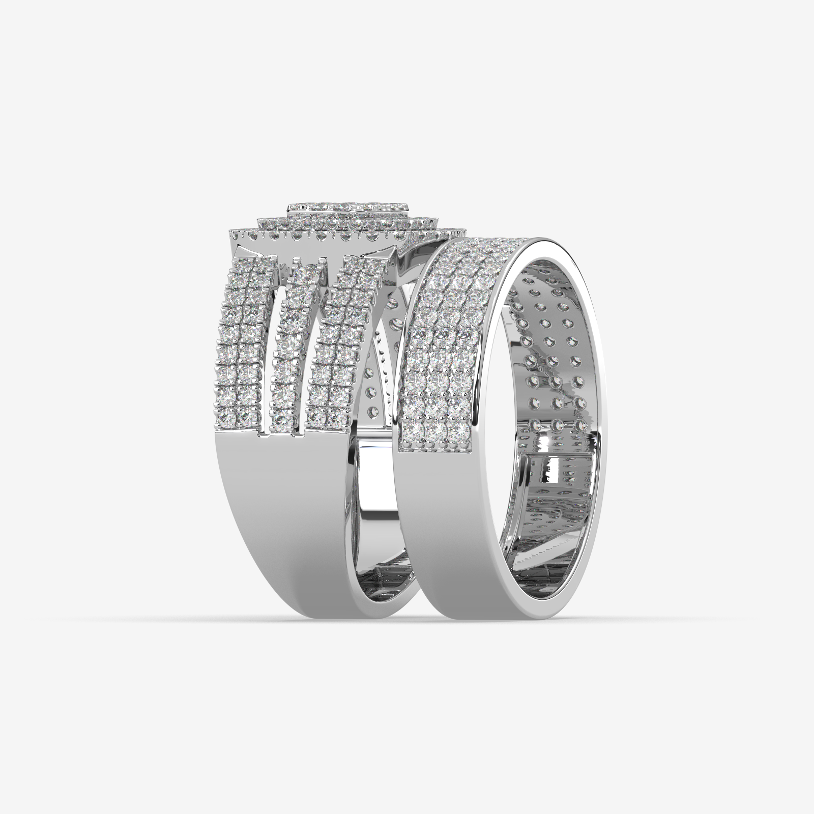 Solid Gold 1.10 CTW Diamond Trio Bridal Set | Engagement Ring & Matching Band