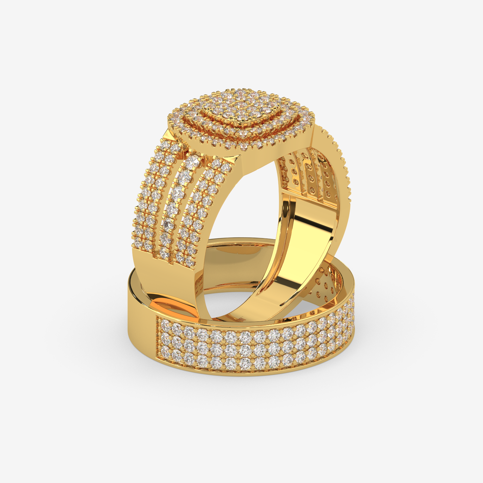 Solid Gold 1.10 CTW Diamond Trio Bridal Set | Engagement Ring & Matching Band