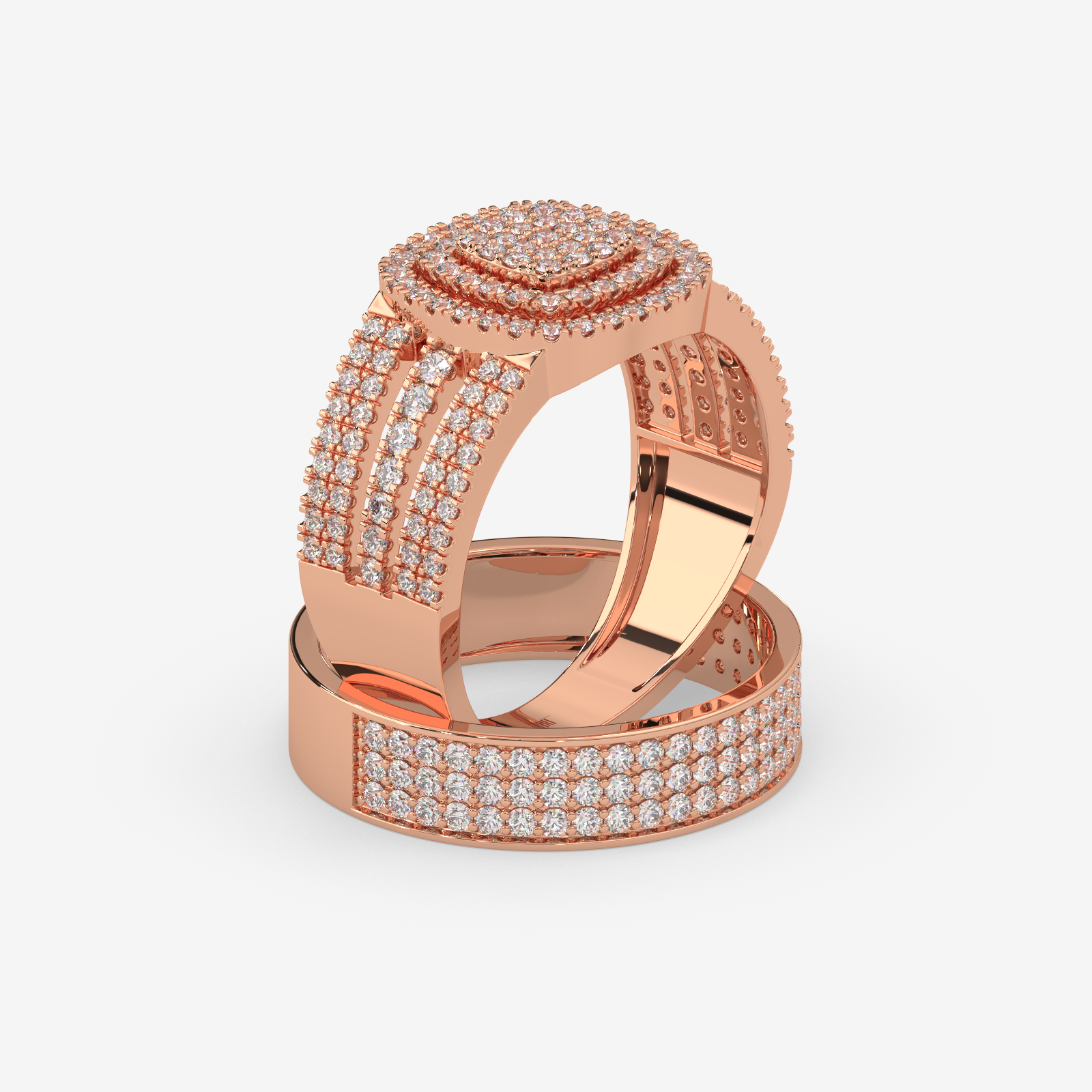 Solid Gold 1.10 CTW Diamond Trio Bridal Set | Engagement Ring & Matching Band