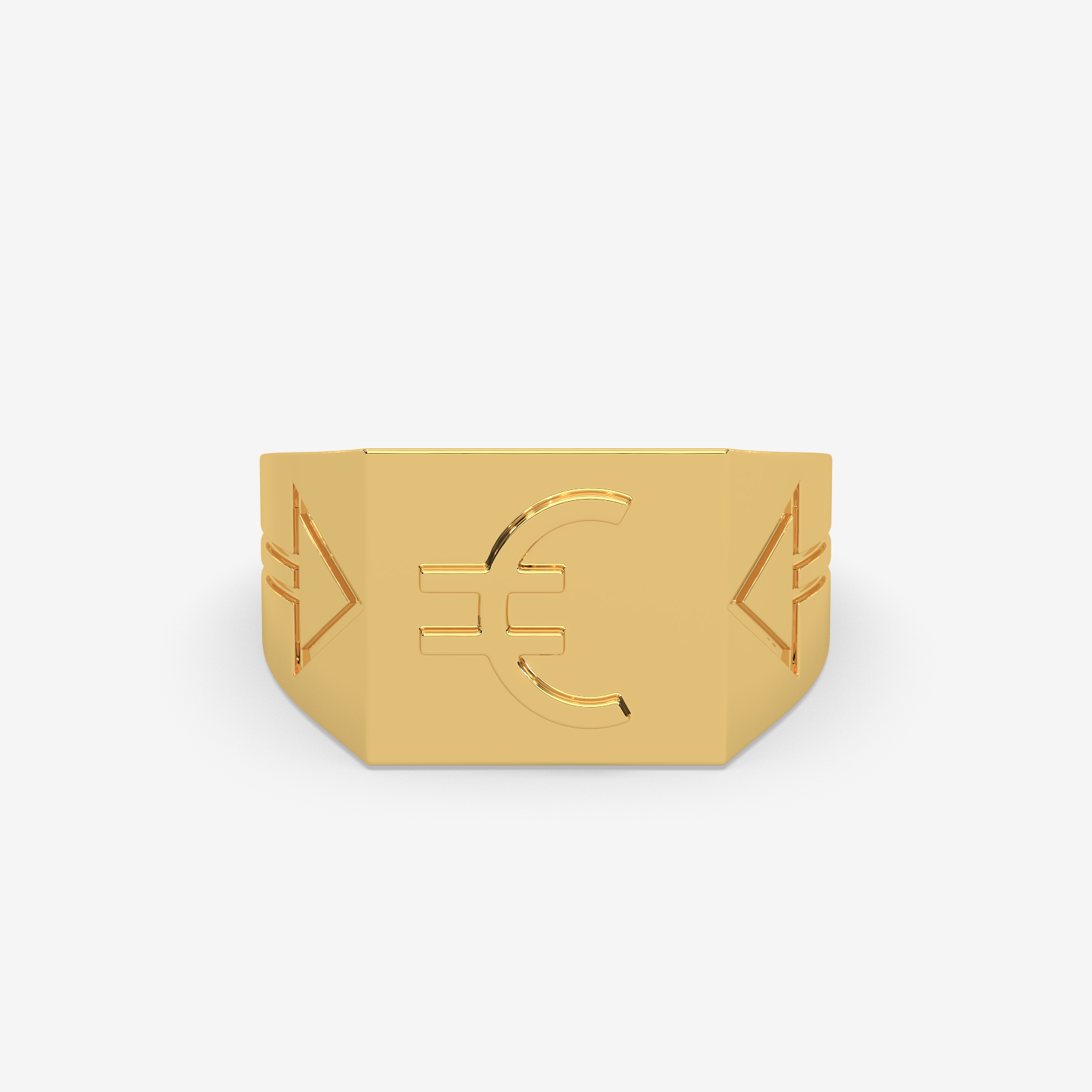 Men’s Solid Gold Euro Sign Signet Ring | Luxurious Currency Symbol Statement Band